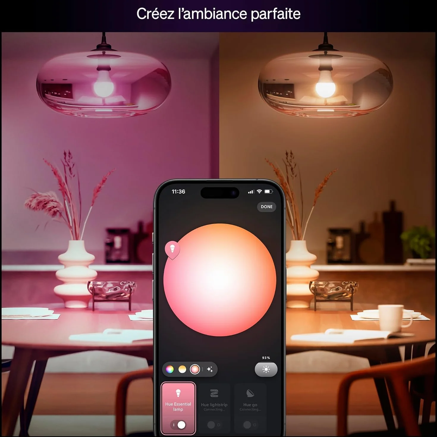 Philips Hue Essential Ampoule Connectée LED A60 E27 8W 2200-6500K 806lm White and Color Ambiance Pack de 4