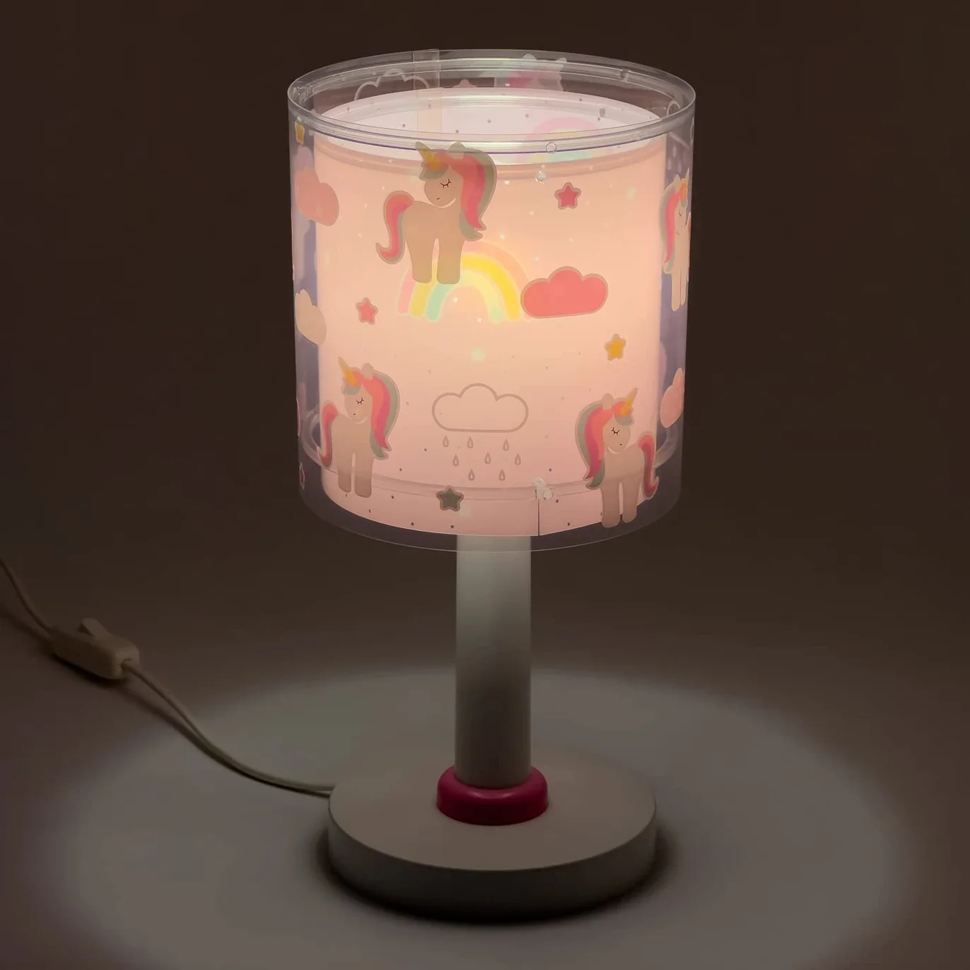 DALBER Lampe de Chevet Enfant Licorne Brille dans le Noir 30 x 13cm Ampoule E14 Rose/Blanc