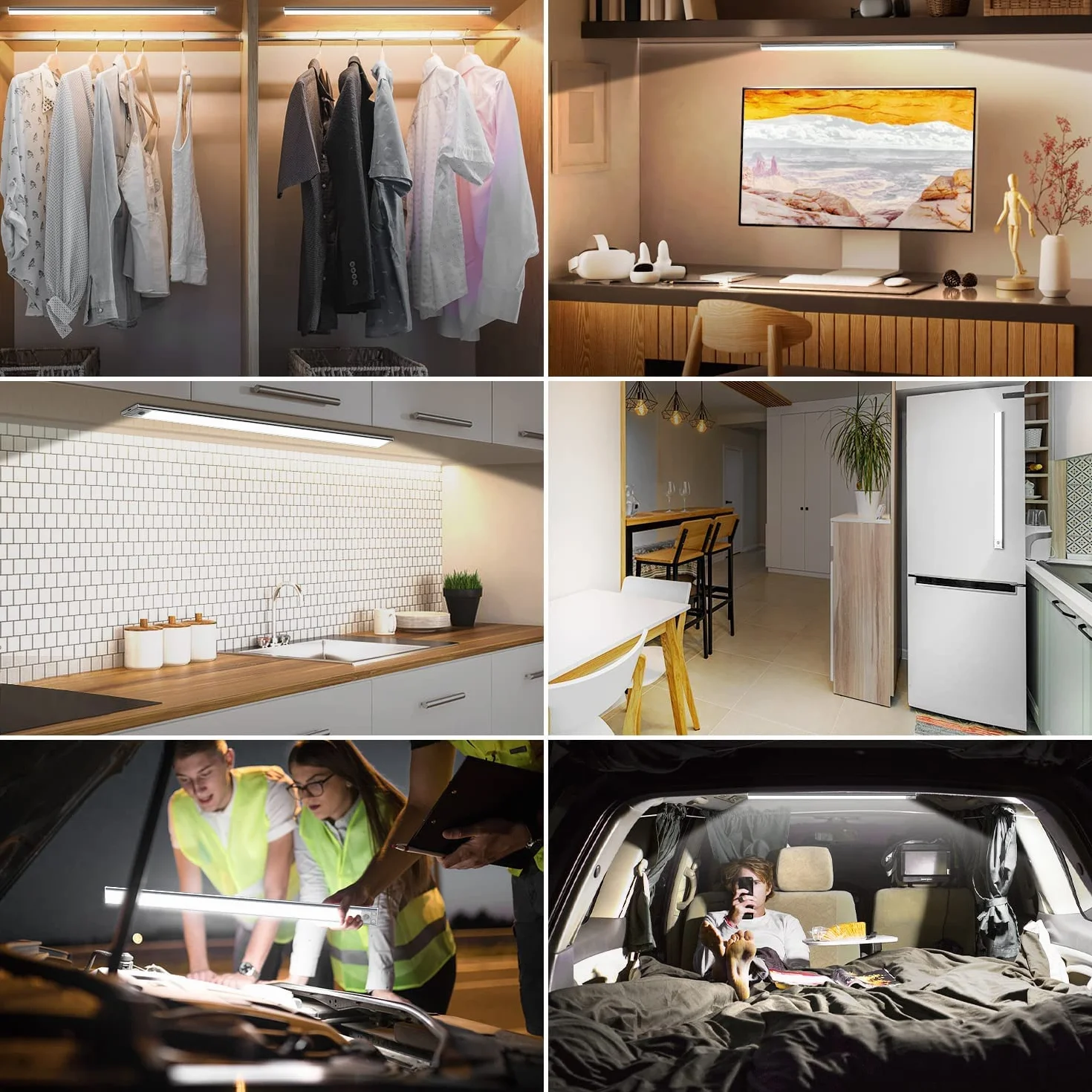 Lampe de Placard LED Rechargeable avec Détecteur de Mouvement Dimmable, Éclairage Intérieur pour Armoire Escalier Cuisine