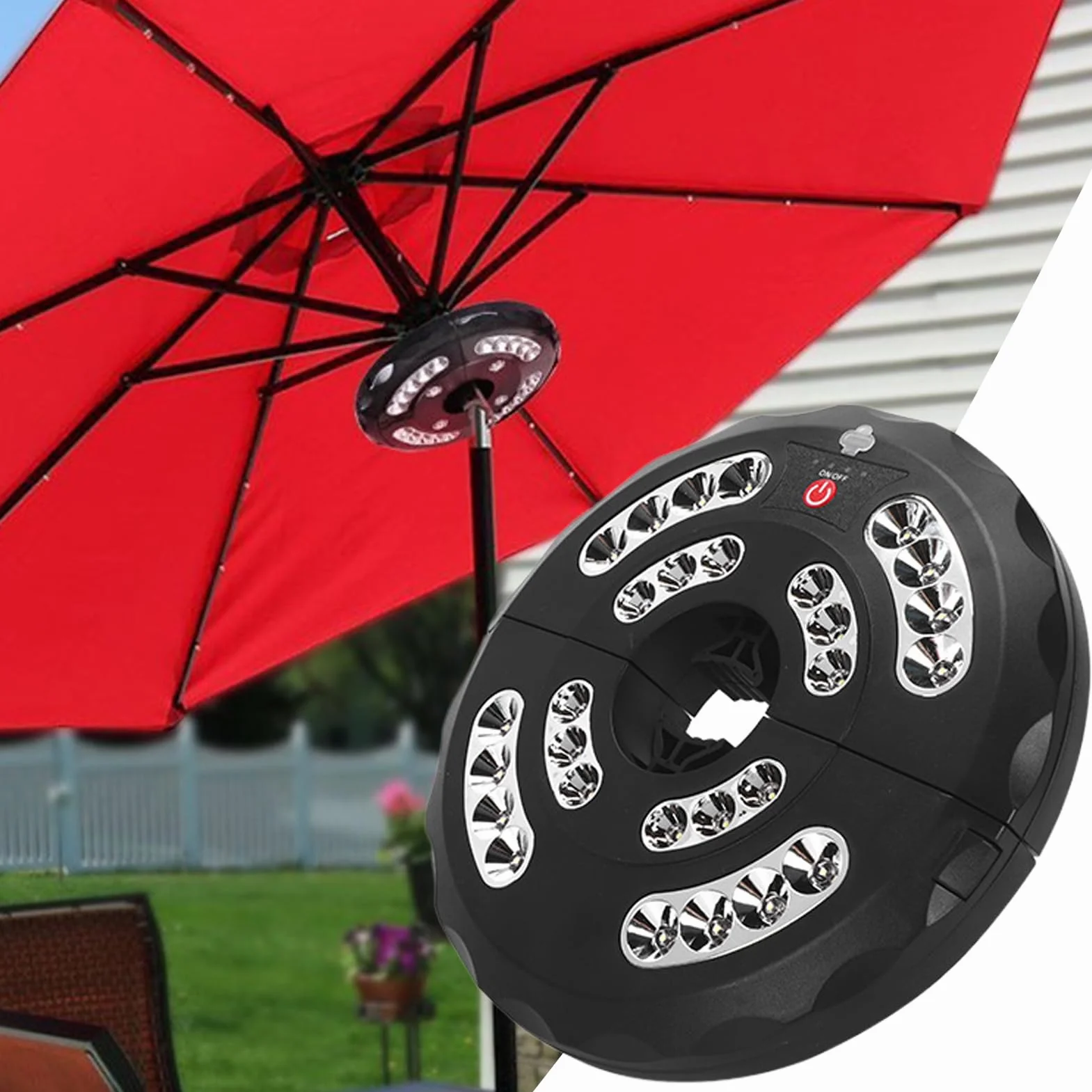 Lumières pour Parasol Extérieur, Éclairage Extérieur Rechargeable - Lampe Étanche 3 Modes