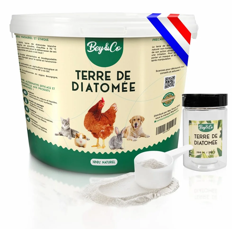 Terre de Diatomée Alimentaire Blanche Non Calcinée pour Chat, Chien, Poule