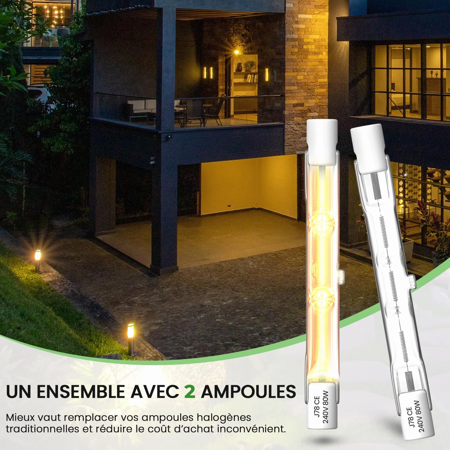 Żarówka Halogenowa R7S 78mm 80W 2800K Dimmable, J78 Double Base, Zestaw 2 szt.
