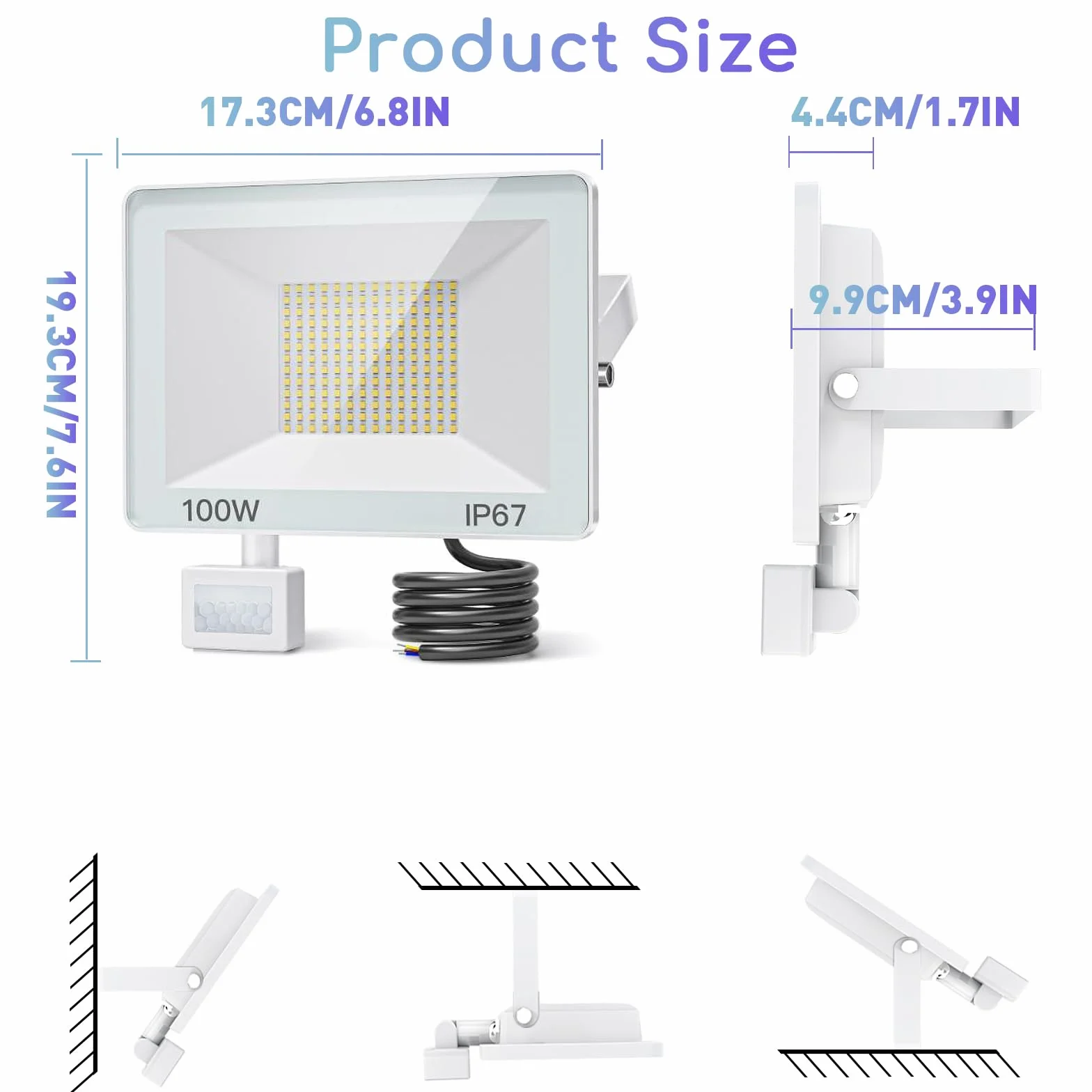 Projecteur LED Exterieur Detecteur de Mouvement 100W 10000lm IP67 Blanc Froid 2 Pièces