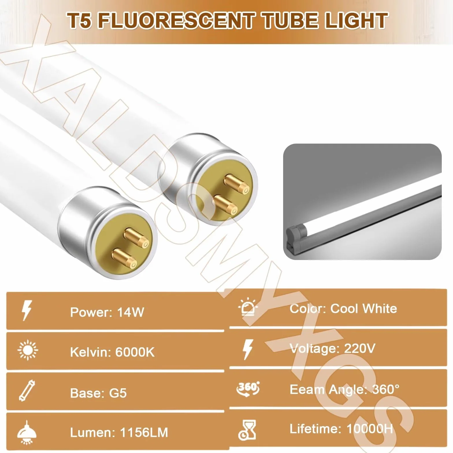 Tubes Fluorescents T5 G5 14W 549mm Blanc Froid 6000K AC 220-240V 1156LM