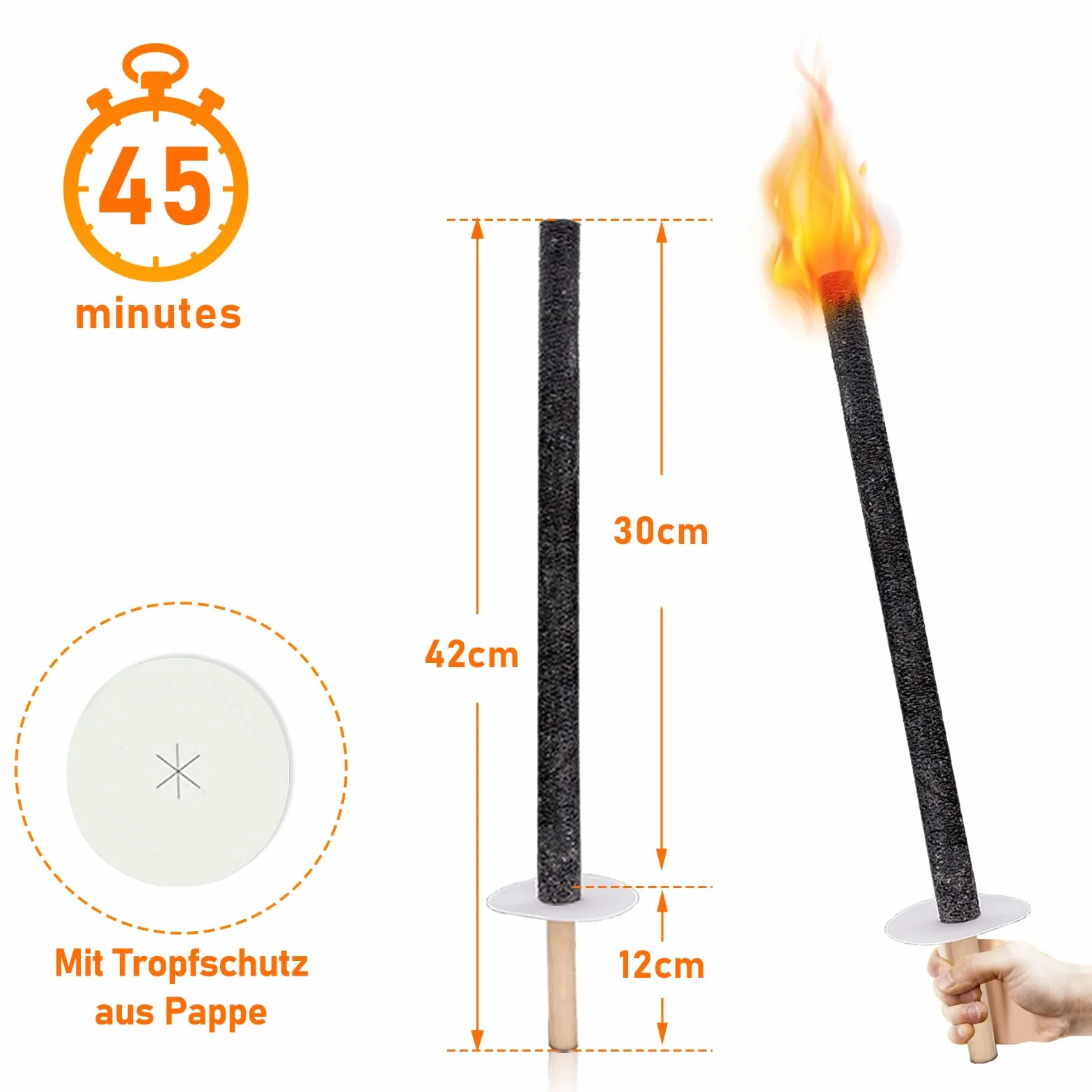 Gimisgu Lot de 100 Torches de Jardin en Cire Naturelle - Temps de Combustion 45 min - Poignée Longue