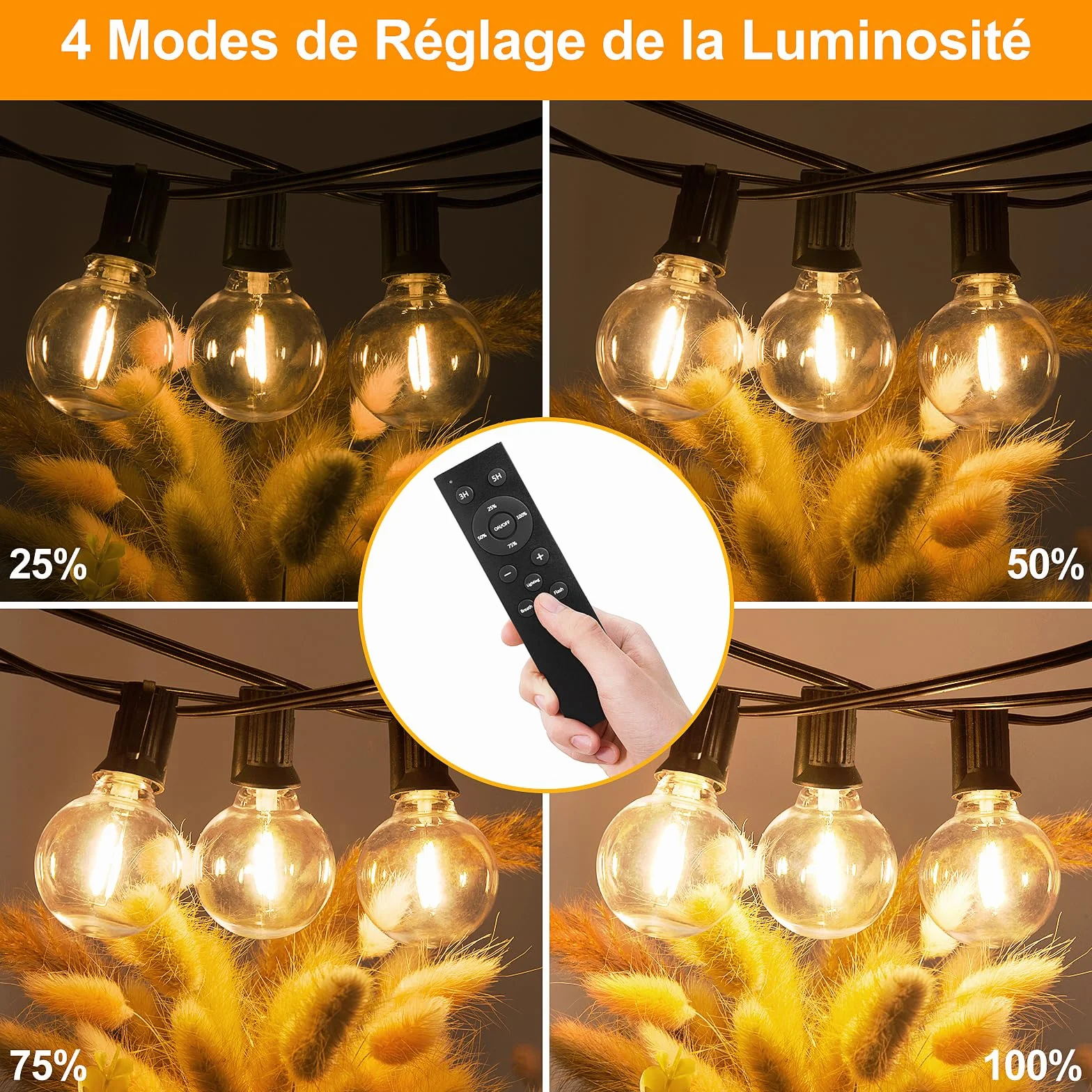 Guirlande Lumineuse Exterieure LED 30M G40 IP44 Imperméable avec Télécommande