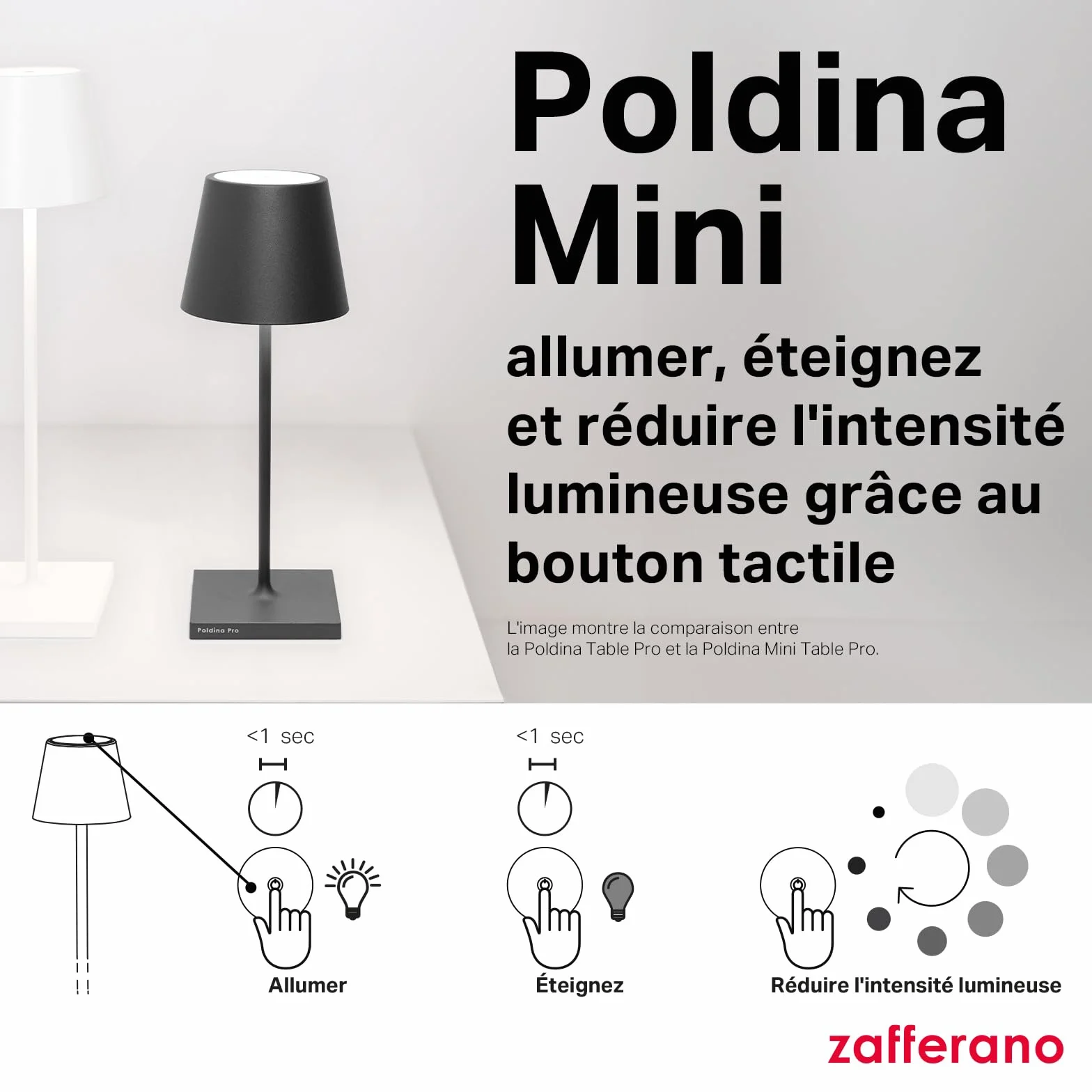 Zafferano Poldina Pro Mini Lampe de Table Rechargeable Sans Fil Contrôle Tactile Dimmer 2200-3000 K Hauteur 30 cm Couleur Corten