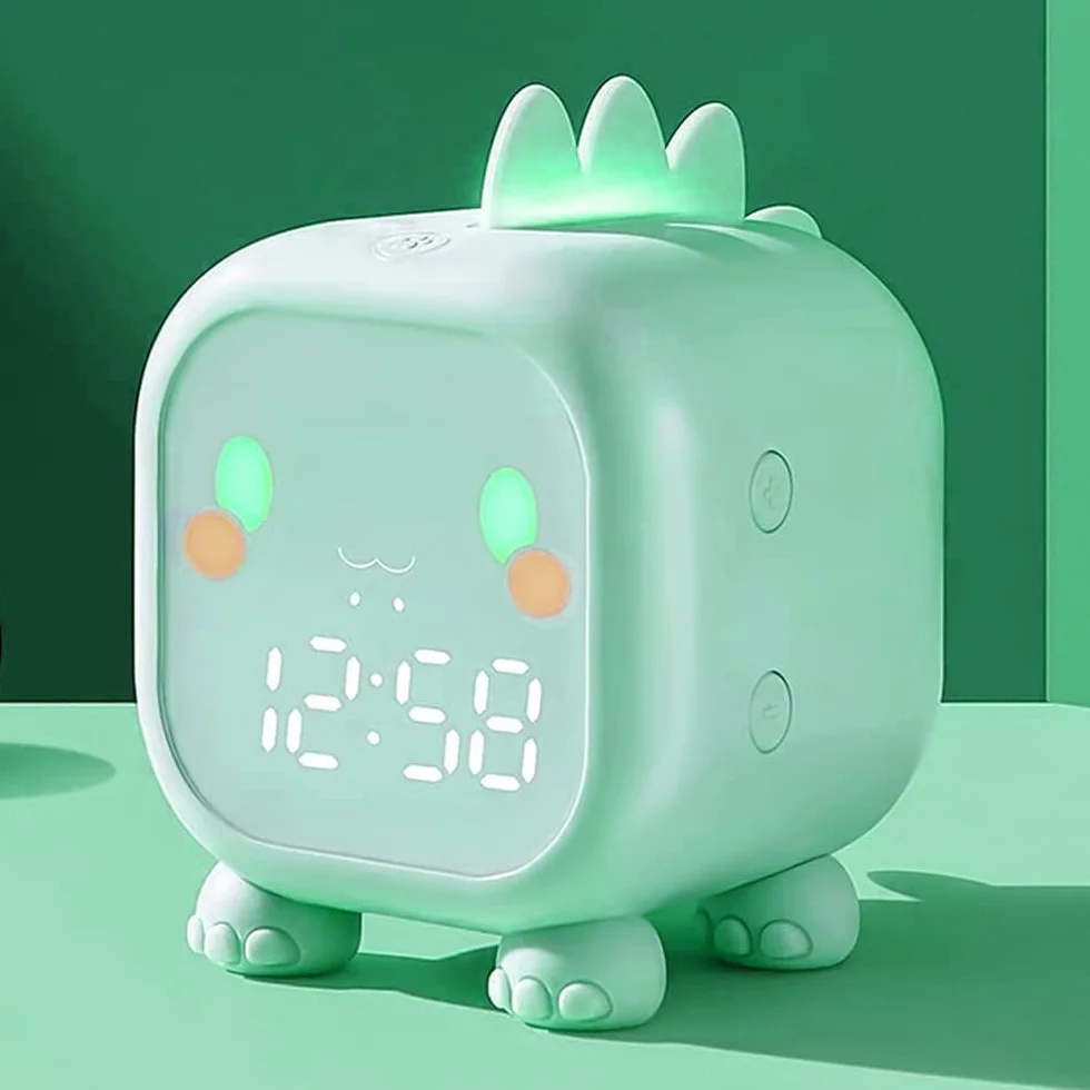 Réveil Lumineux Dinosaure Numérique Veilleuse Rechargeable Vert