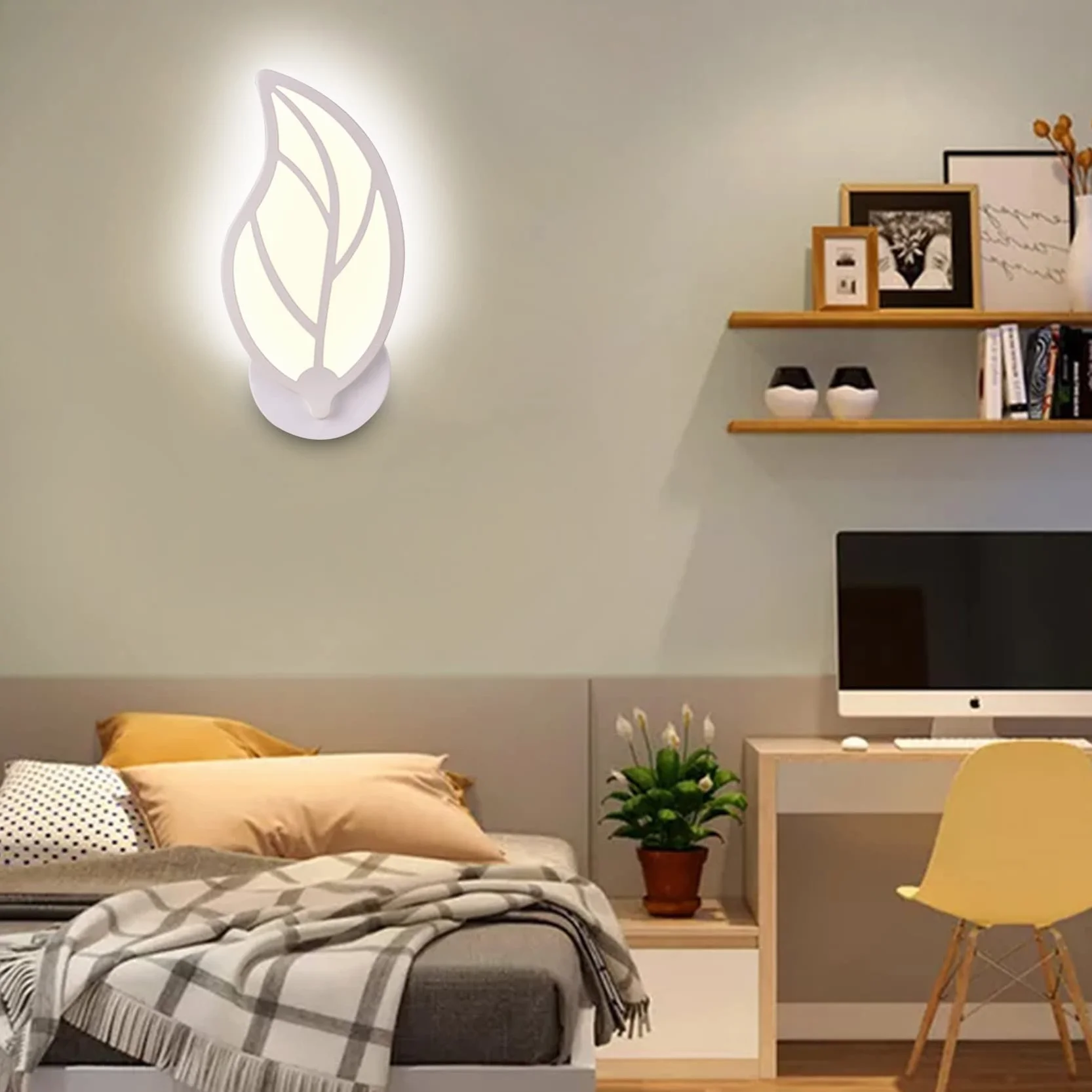 Applique Murale LED Acrylique 12W Blanche Forme Feuille Art Deco Salon Chambre Chevet
