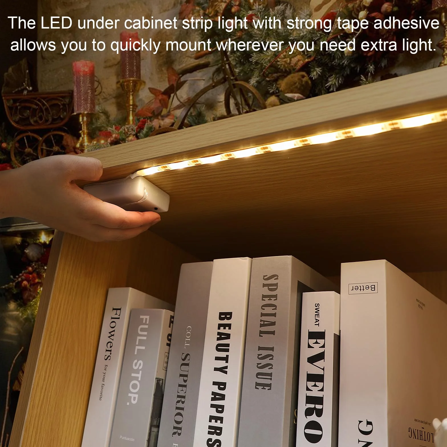 Auting Ruban LED Pile 1m Blanc Chaud pour Sous le Meuble de Cuisine