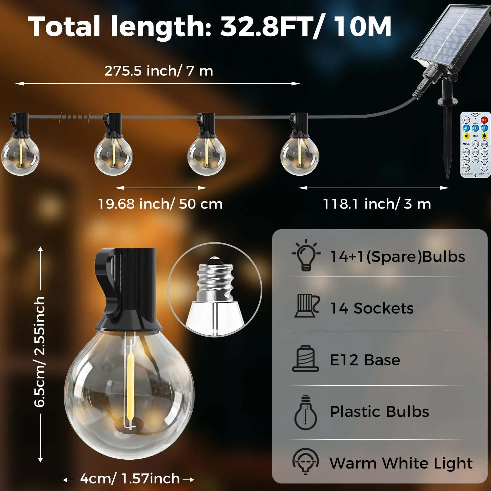Guirlande Solaire Exterieur Dimmable 10M 8 Modes IP65 Étanche Lumiere Guinguette Jardin