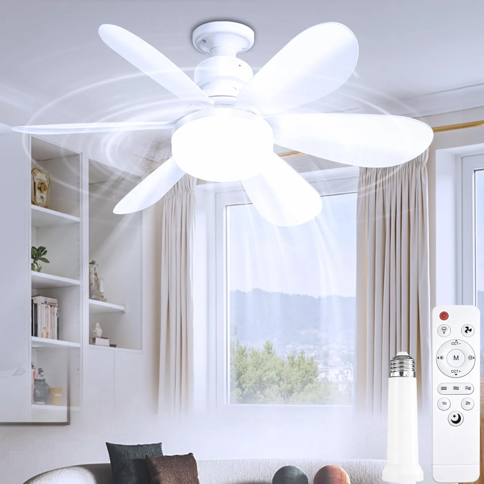 Ventilateur de Plafond avec Lumière et Télécommande 50cm LED E27 Dimmable Minuterie 3 Températures 3000K-6500K 3 Vitesses