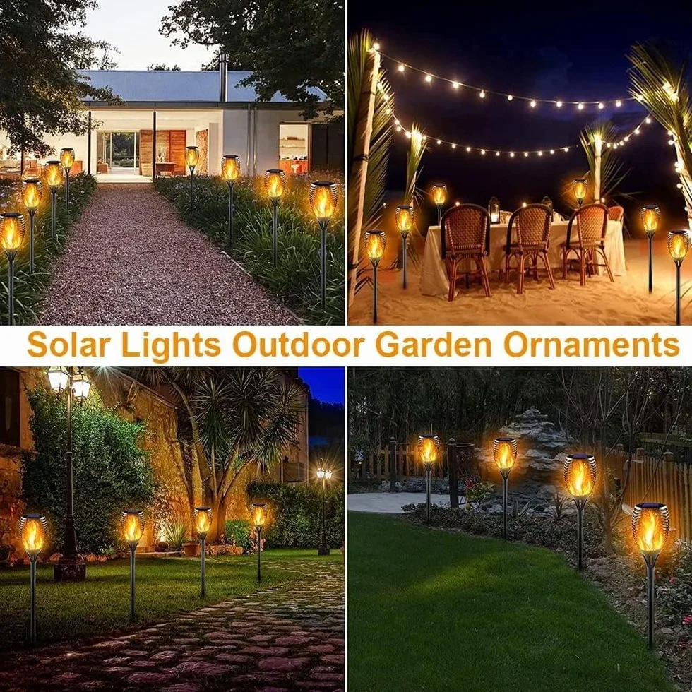Lampe Solaire Extérieure 33 LED Flamme Vacillante IP65 Jardin 4 Pack