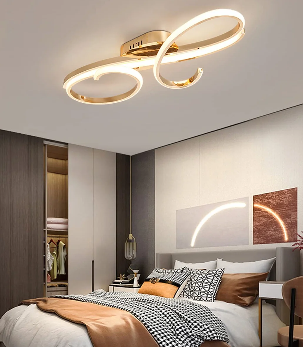 Bellastein LED Design plafonnier salon moderne lustre dimmable salle à manger lustre salle à manger, chambre à coucher, Salon métal chromé plafonnier (Or, L80cm)