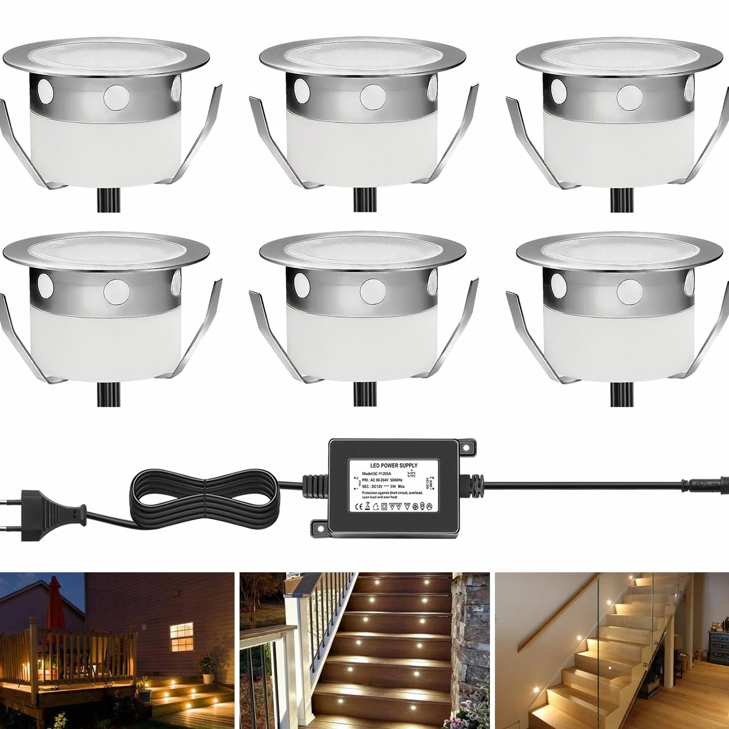 LED Spot Encastrable Extérieur Ø30mm DC12V Blanc Chaud IP67 Étanche 6 Pièces