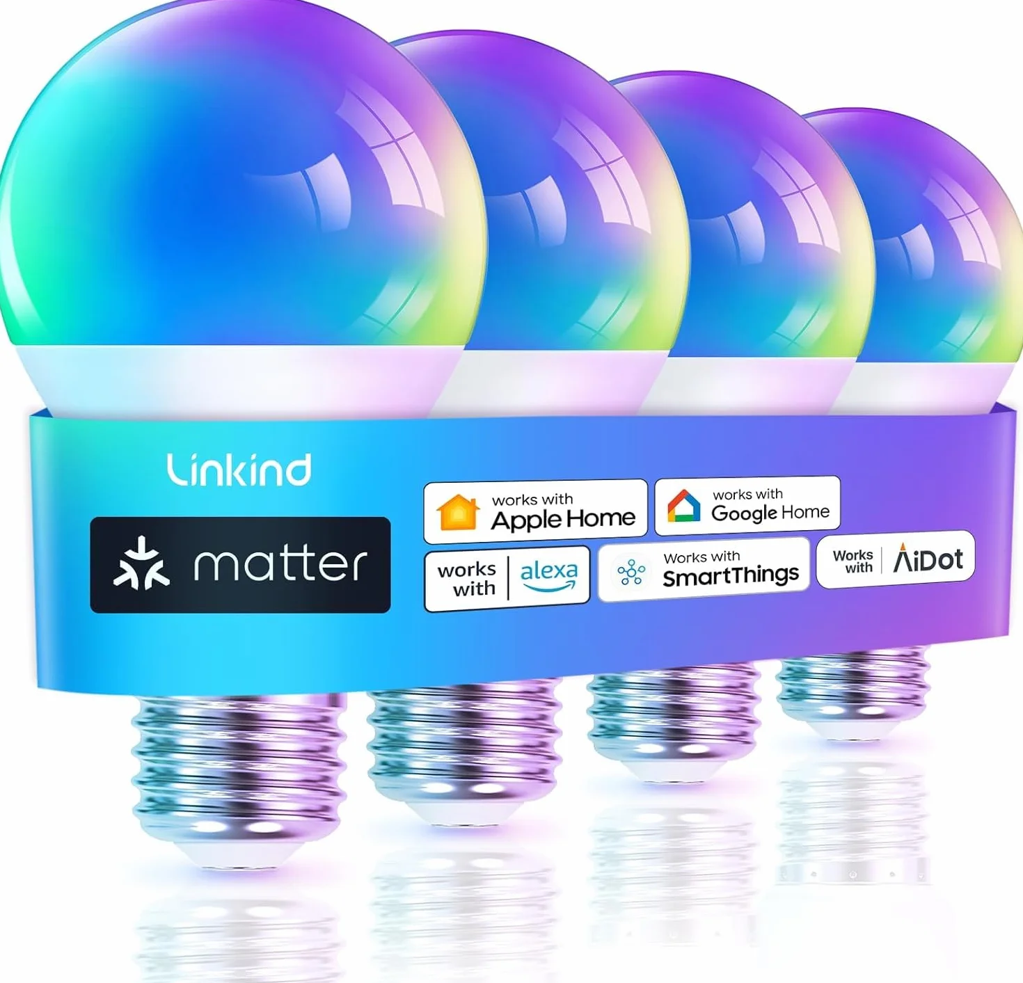 Linkind Ampoule Connectée WiFi LED E27 RGB 1800K-6500K Dimmable 9W 800LM Compatible Alexa Google Home 4 PCS