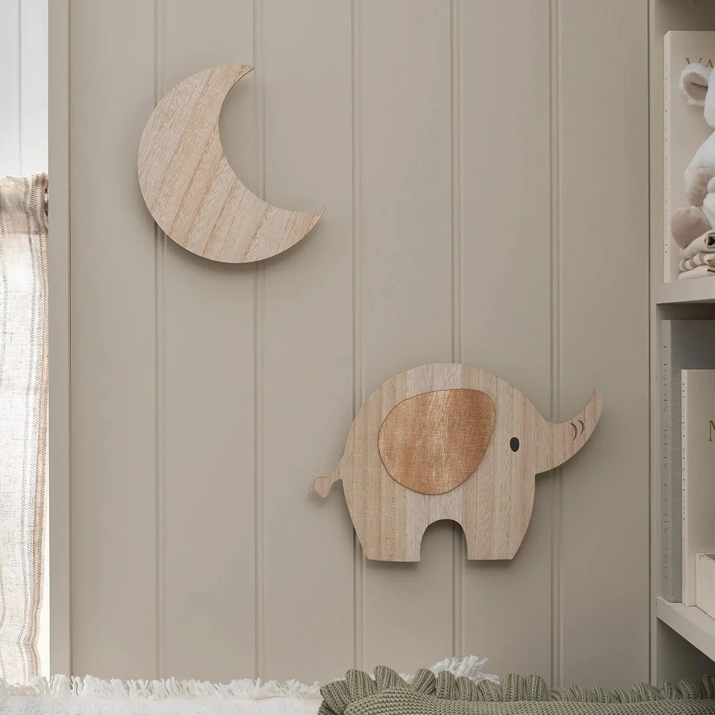 Lights4fun Ensemble lampes murales lune éléphant LED blanc chaud piles télécommande minuterie veilleuse