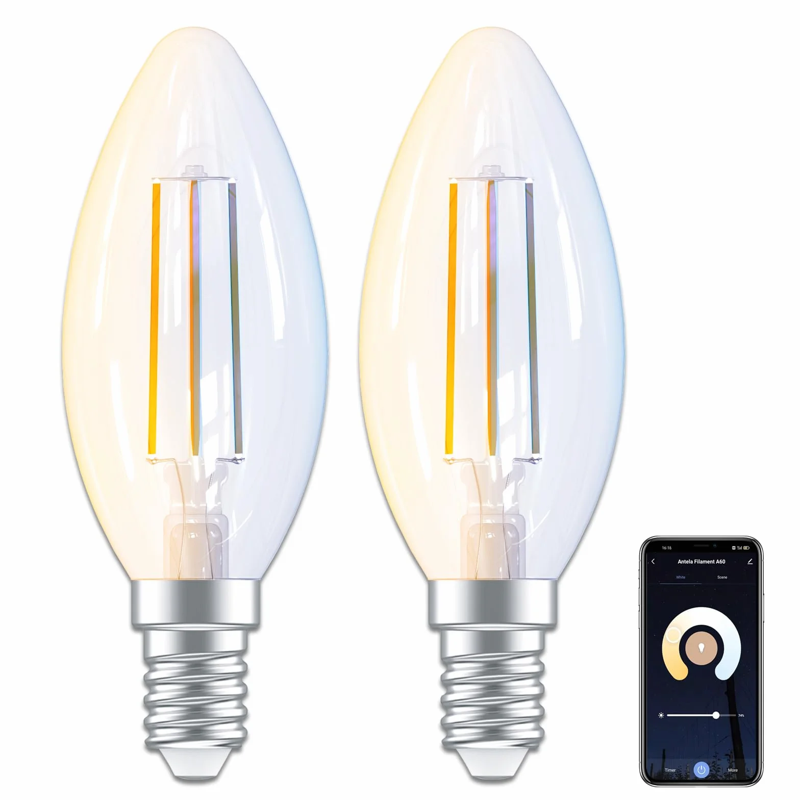 ANTELA Ampoule LED Intelligente E14 C35 4,5W 470LM 2700K-6500K Compatible Alexa Google Home 2PCs