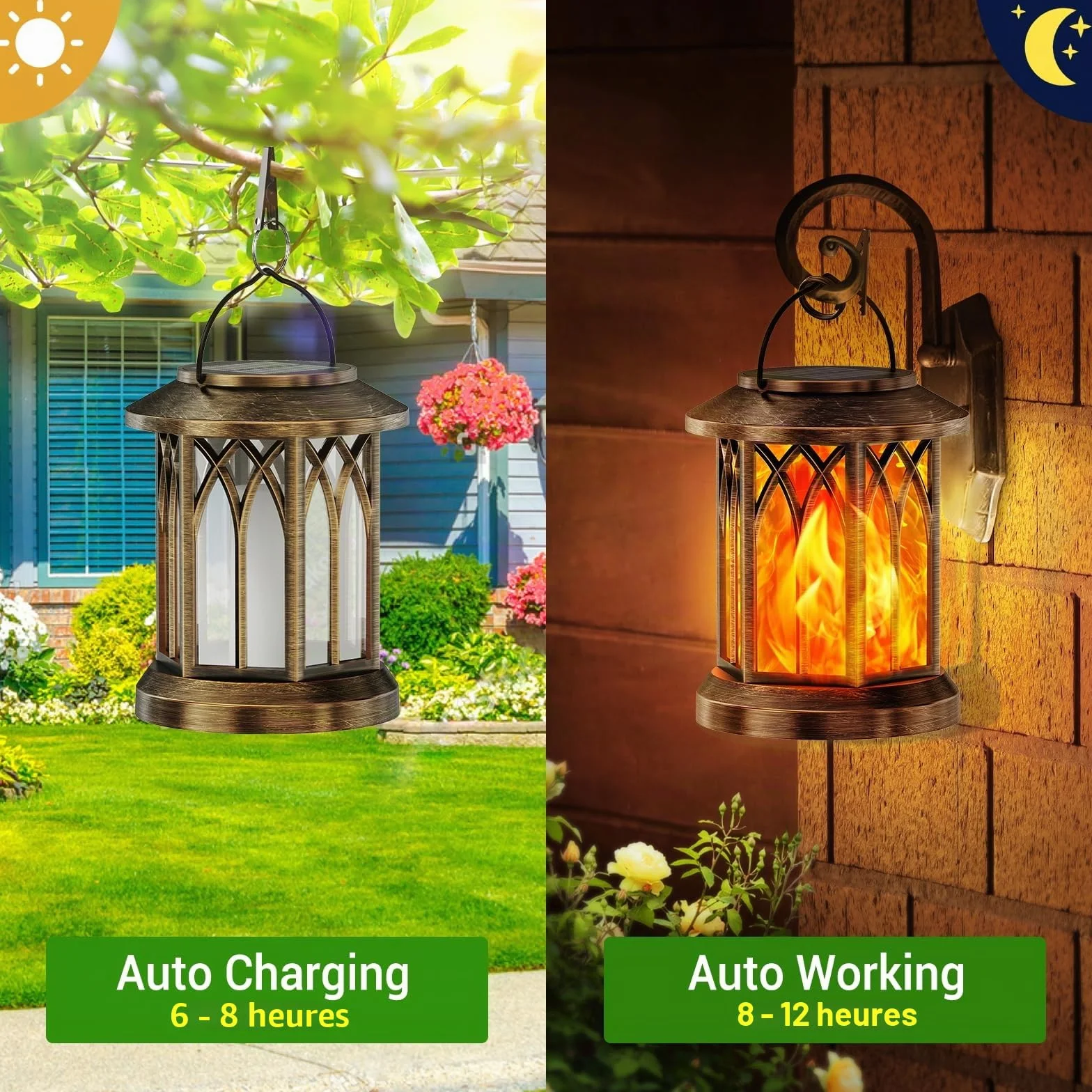 GEARLITE Lanterne Solaire Exterieur Jardin 2 Pièces IP65 Étanche LED avec Clips