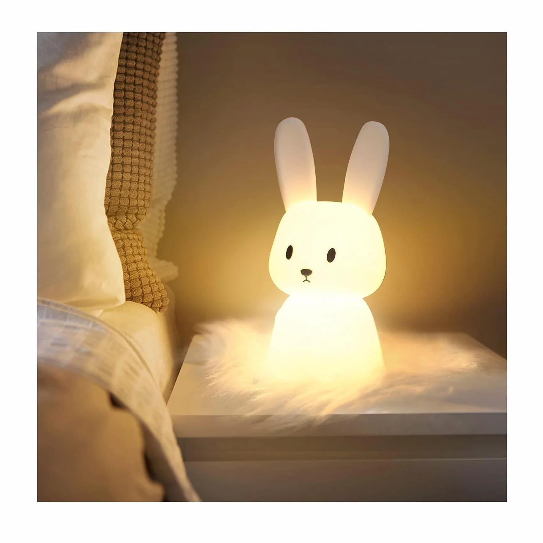 SOLIDEE Veilleuse Bebe Bunny 7 Changements de Lumière Recharge USB Minuterie Lampe de Chevet Silicone Enfant