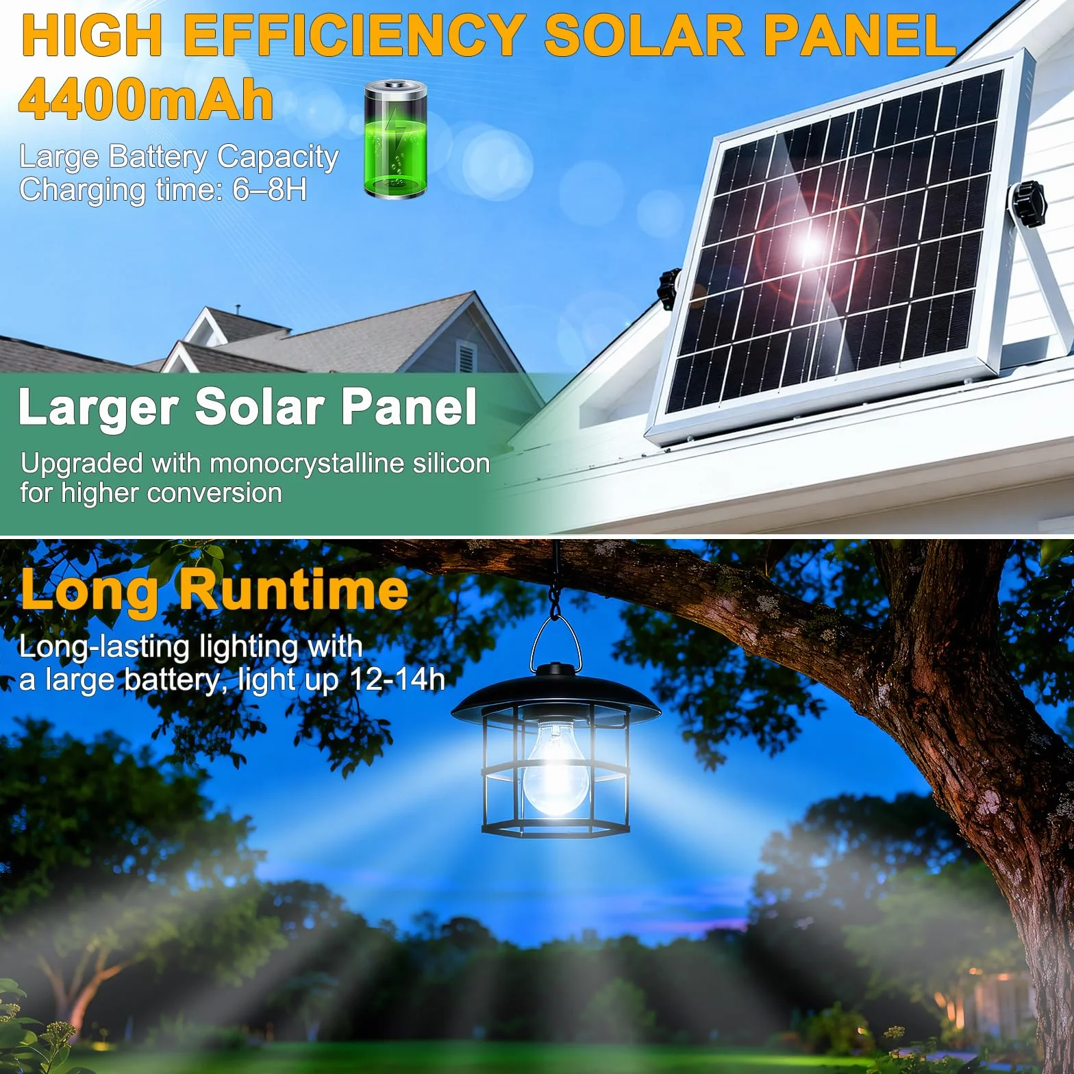 Lampe Solaire Extérieur 3000LM IP65 Lampe Suspendue Étanche pour Jardin Terrasse Balcon