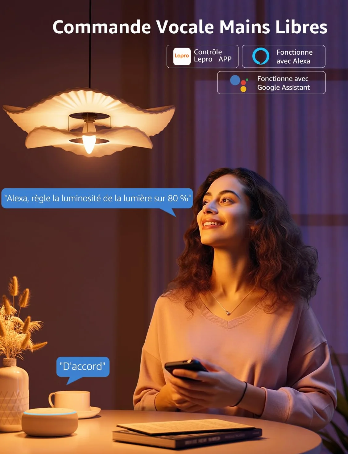 Lepro BC1 IA Ampoule Connectée E14, Compatible Alexa Google Assistant, WiFi Bluetooth, RGBCCT, 2 PCS