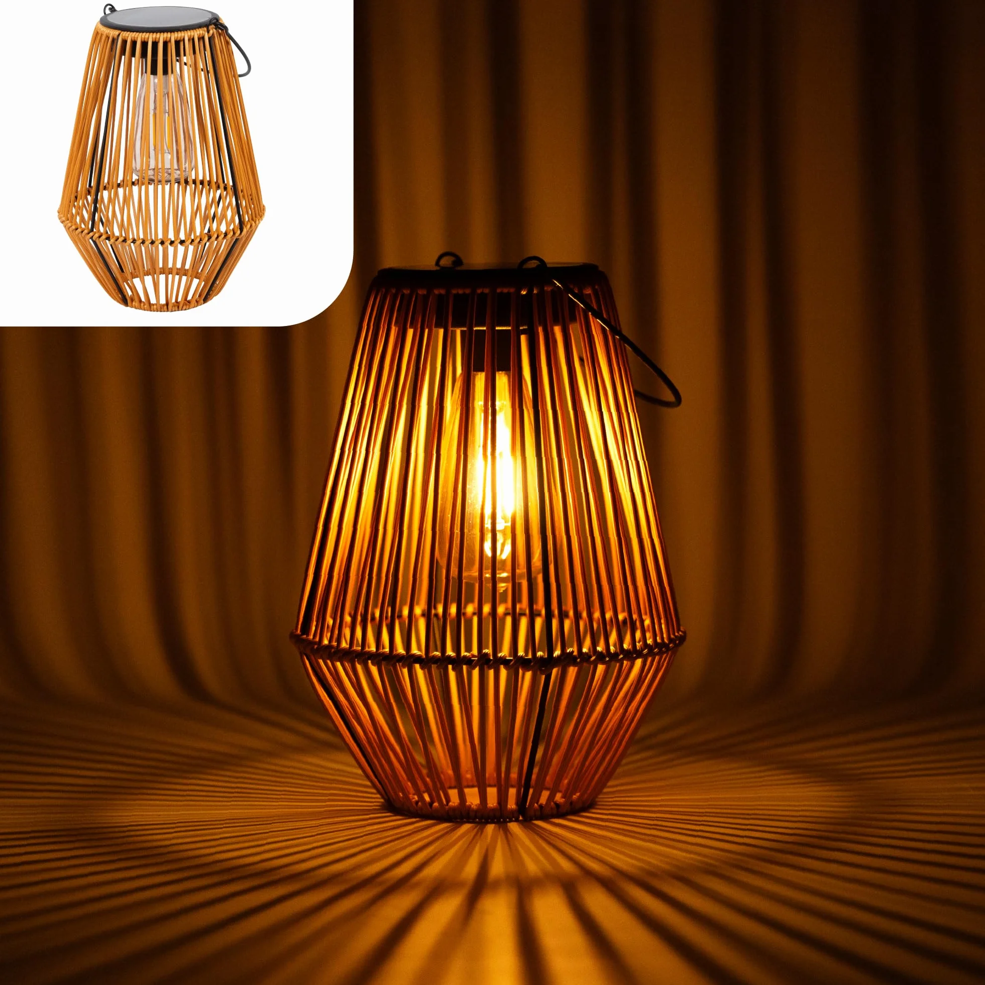 Lanterne Solaire Extérieure Étanche LED Effet Rotin Brune Jardin Terrasse Balcon