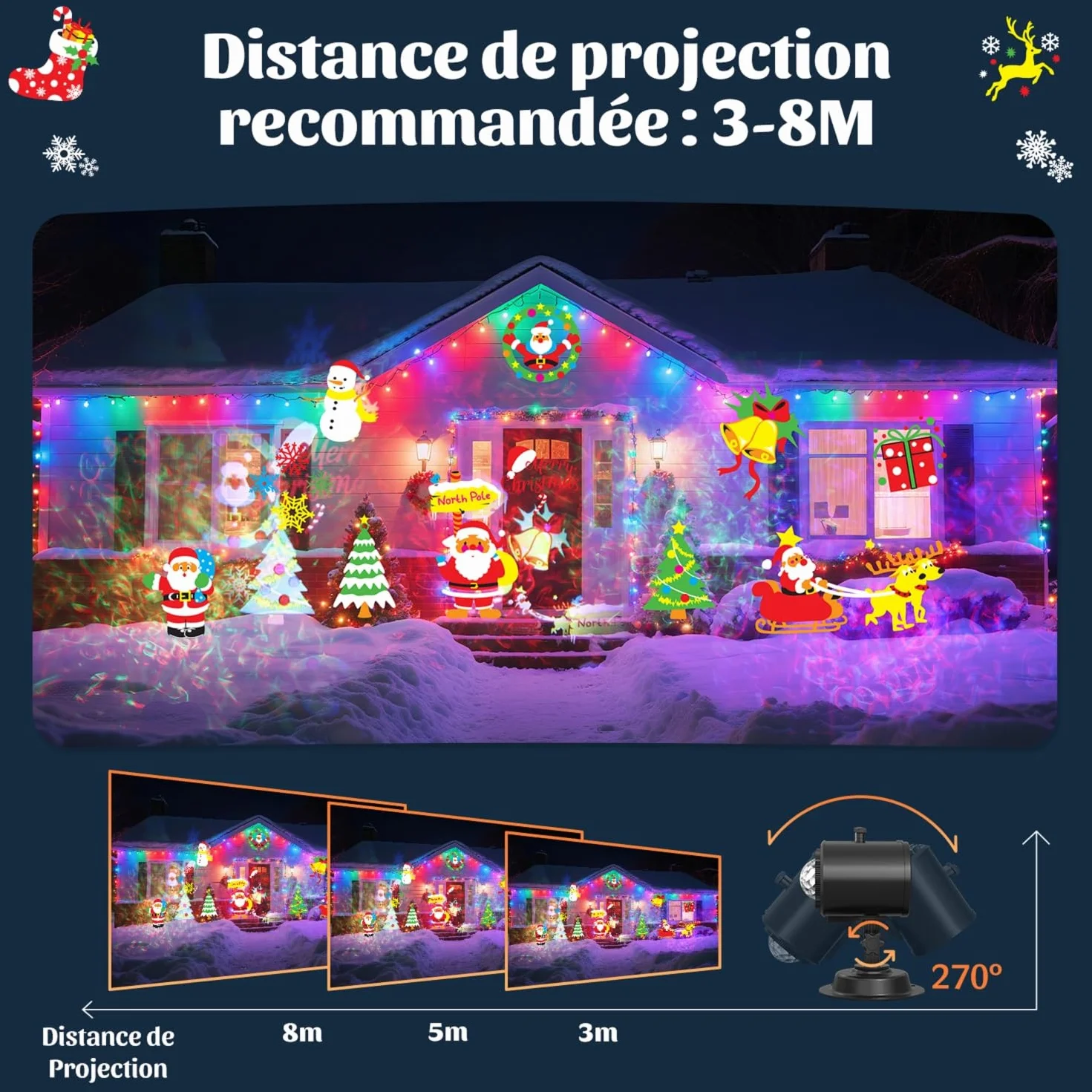 Projecteur Noel Exterieur 16 Diapositives avec Telecommande et Minuterie 4 Couleurs Motifs Eau