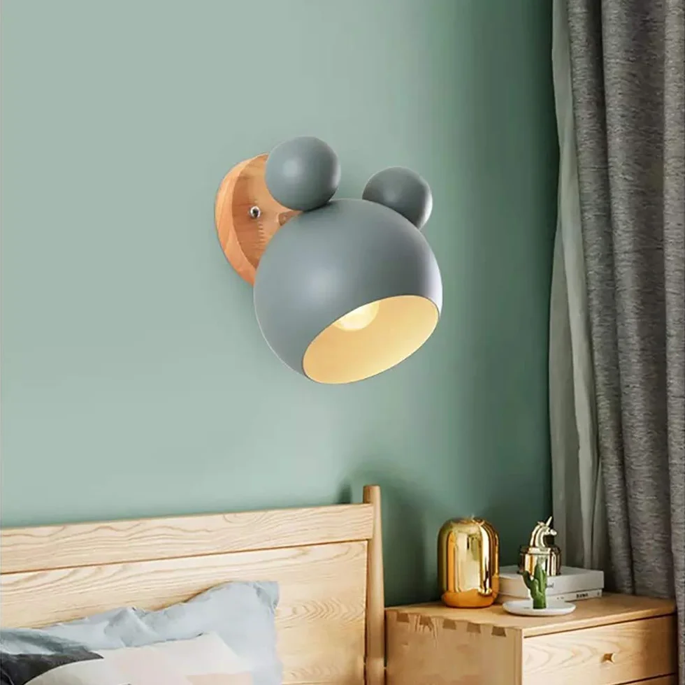 Mengjay E27 Applique Murale Réglable Fer Bois Lampe de Chevet Chambre Enfant Cuisine Éclairage Mural Décoratif Vert