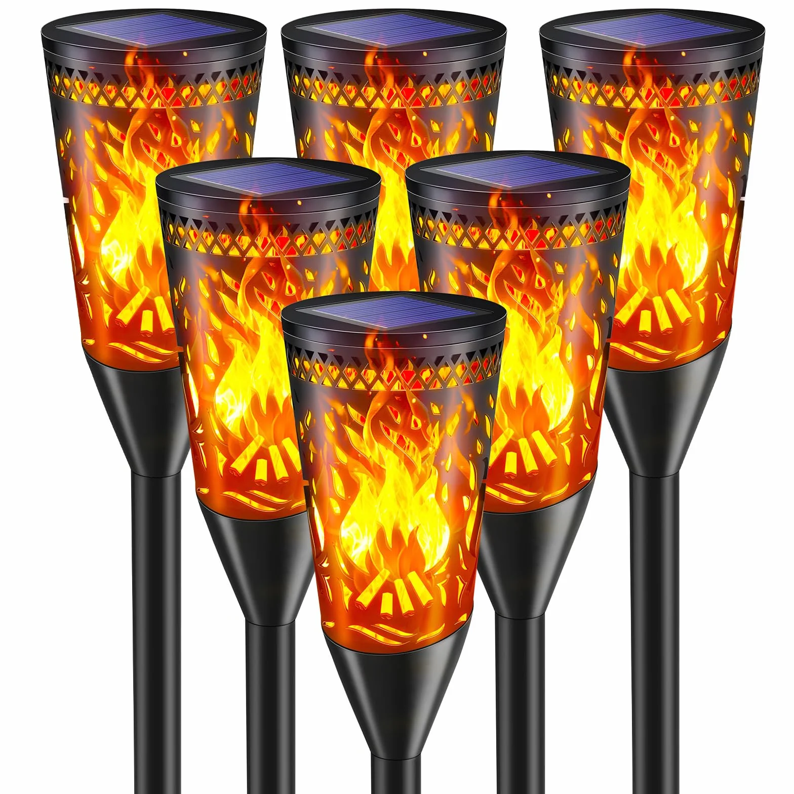 FIFlying Lampe Solaire Exterieur Jardin 6 Pack, Lumière Solaire avec Effet de Flamme Réaliste, Étanche IP65