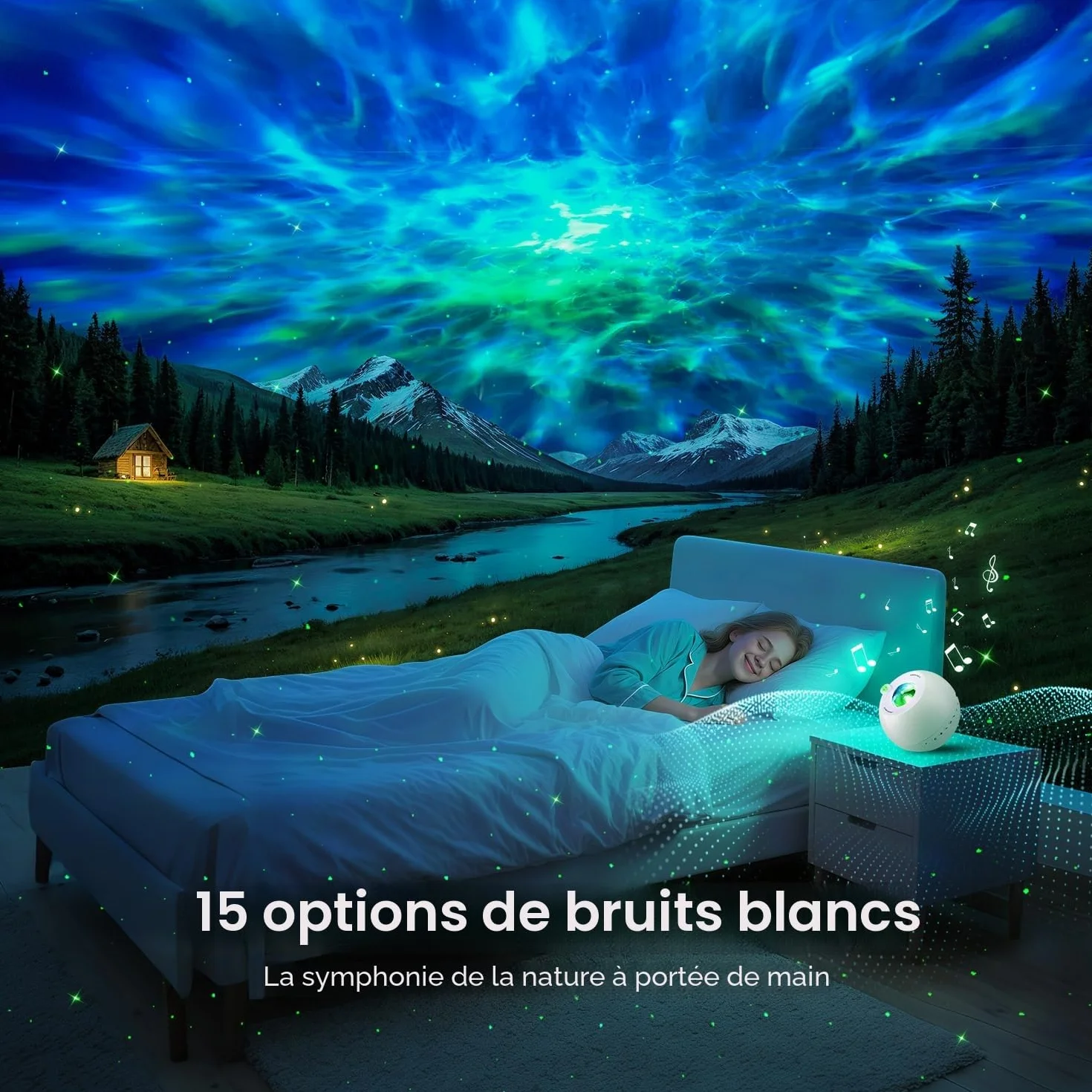 Projecteur Ciel Etoile Veilleuse Enfant 15 Couleurs LED Bluetooth Bruit Blanc Lumière Décoration Chambre