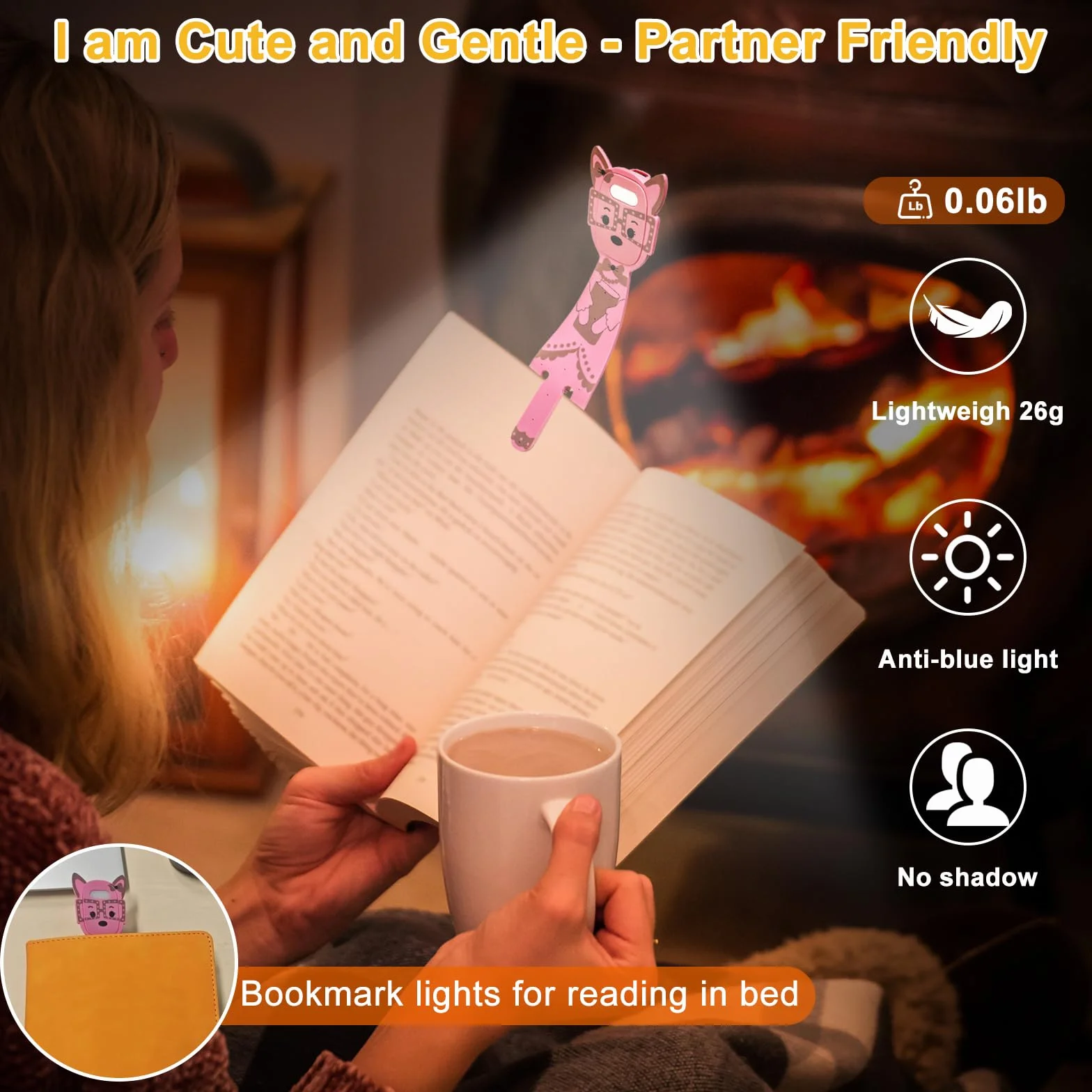 MILA&LOUIS Lampe de Lecture LED Rechargeable avec Pince Gradation USB Sans Fil (Rose)
