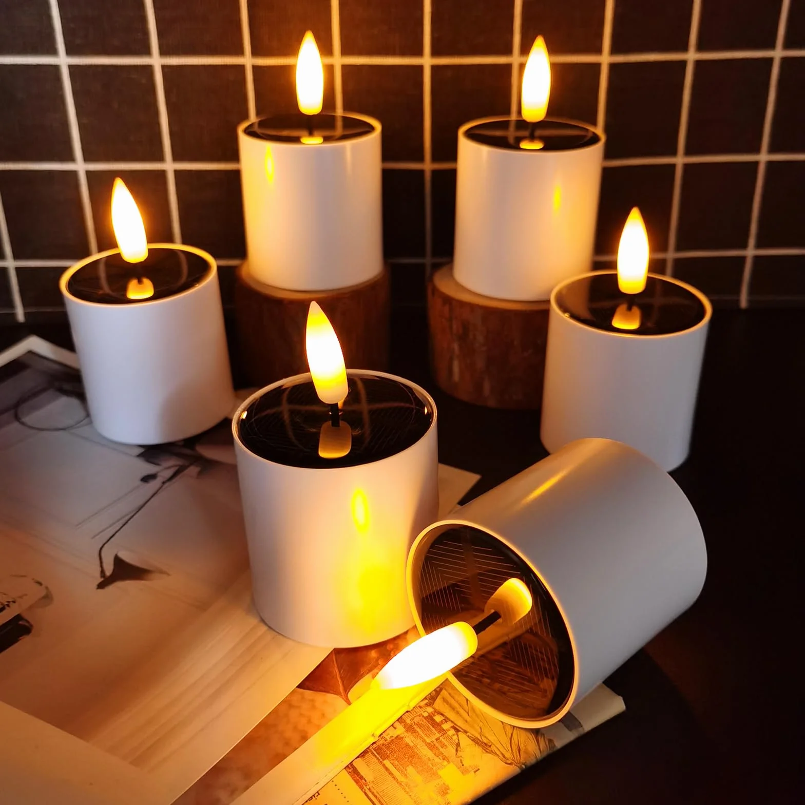 Bougies solaires LED d'extérieur étanches lot de 6 avec capteur crépuscule à l'aube vacillantes