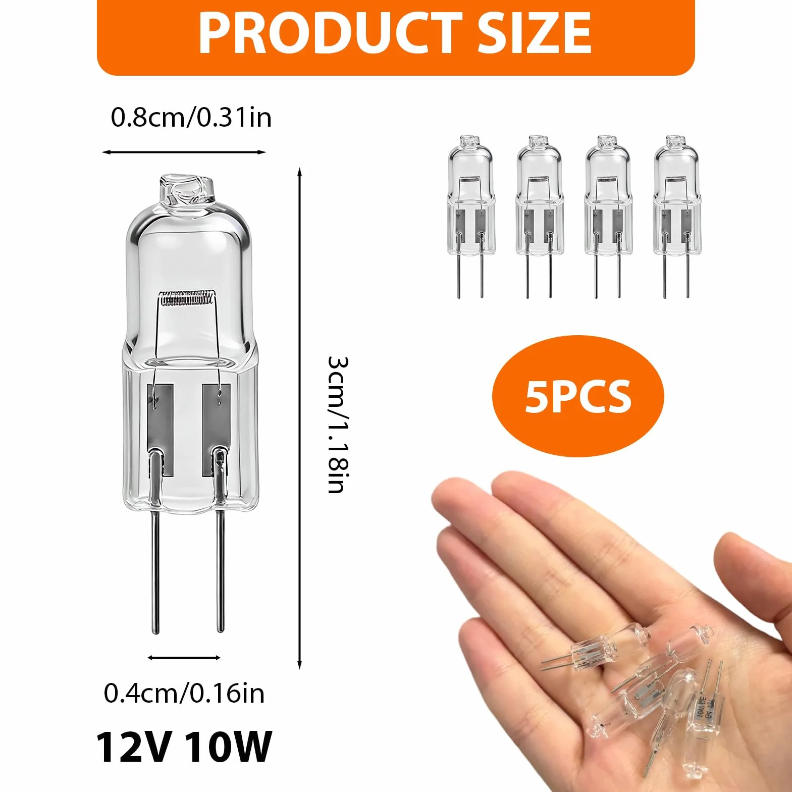 Ampoule Halogène G4 12V 10W 3000K Blanc Chaud Lot de 5 Pièces Culot à Broche Haute Luminosité