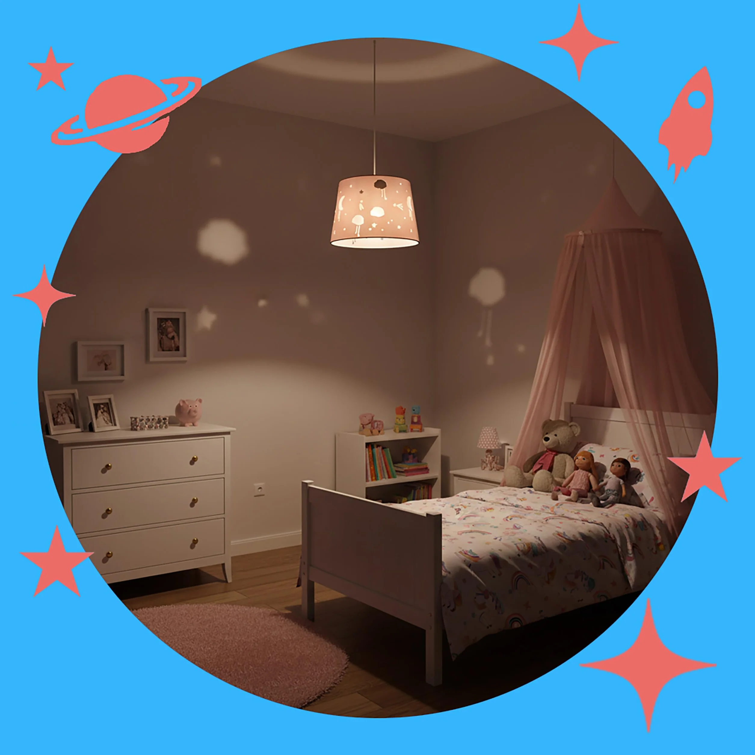 Relaxdays Lampe Suspendue Ciel étoilé Chambre d'enfant 119 x 27 x 27 cm Rose