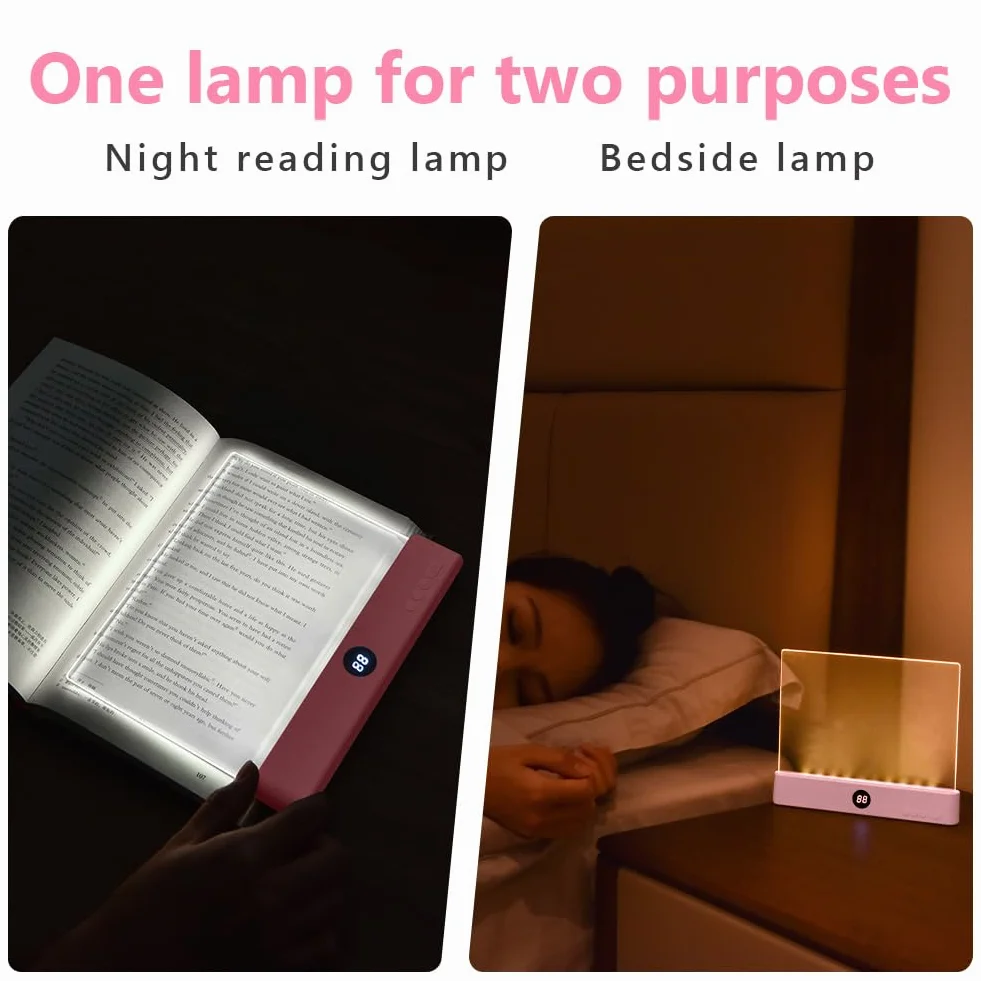 HOTUT Lampe de Livre Plate LED, Lampe de Lecture Portable, Protection des Yeux, Rose