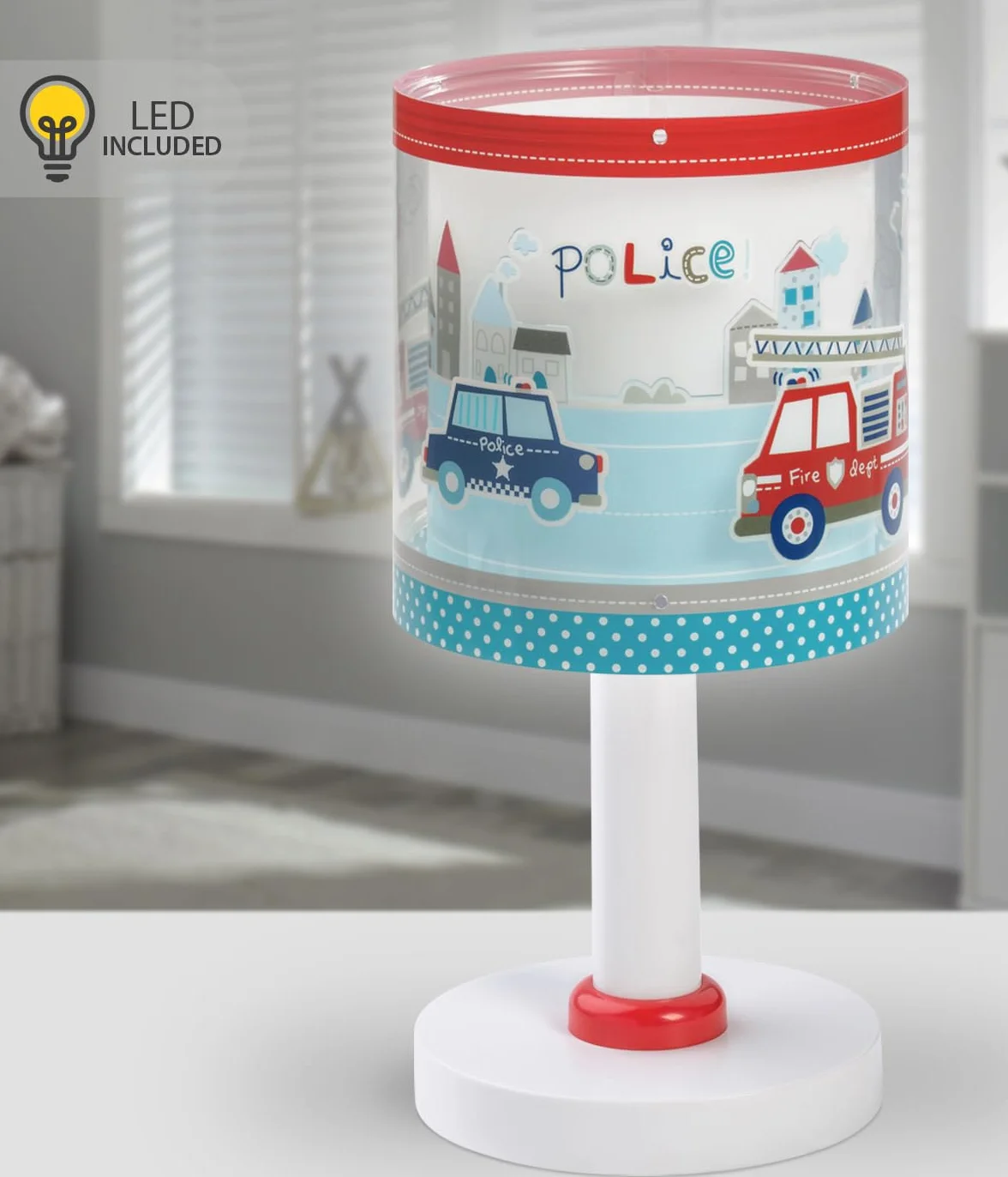 Dalber Lampe de chevet enfant Police Pompiers G4 LED 4 W Bleu