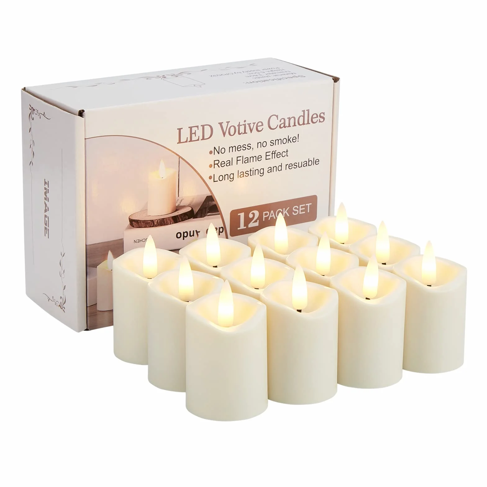 Bougies LED suspendues Lot de 12, sans flamme, ivoire, avec minuteur, effet dégradé (blanc chaud)