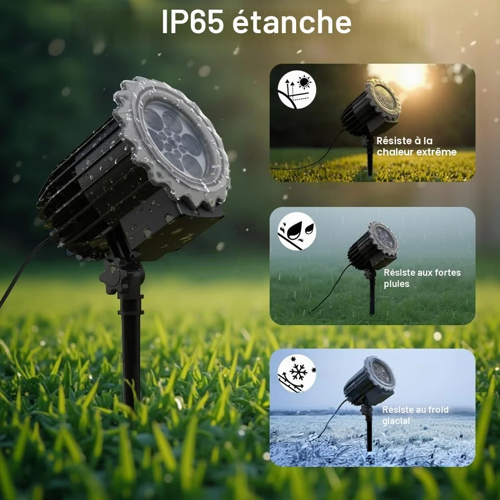 Projecteur LED Flocons de Neige Effet 3D, Décorations de Noël Imperméable pour Extérieur