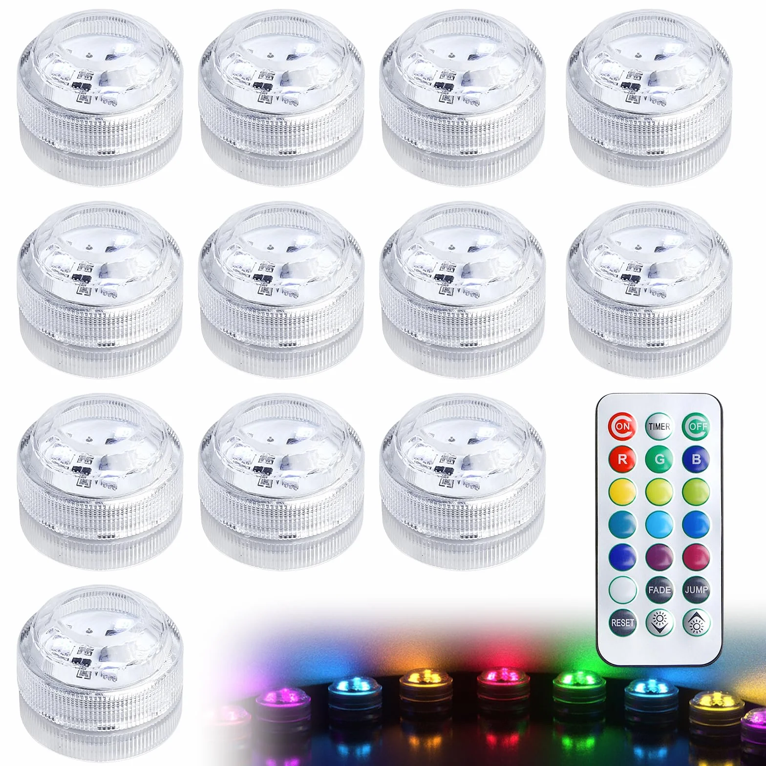 Lot de 12 Mini Lumières LED Submersible RGB Étanche 3,0x3,0x2,2cm pour Piscine Bassin Aquarium