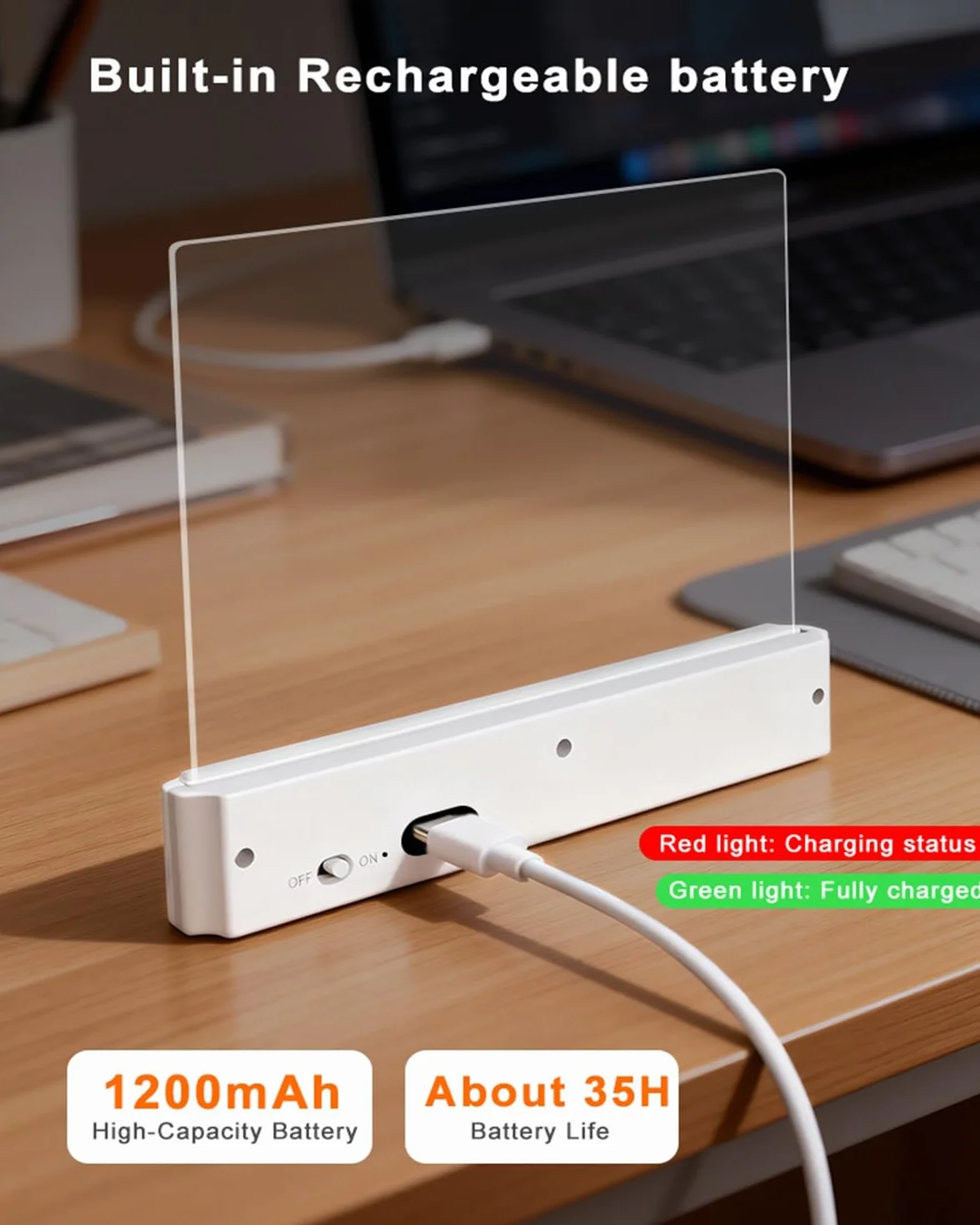 Lampe de Lecture LED Rechargeable USB-C, 3 Couleurs Minuterie, Lumière Uniforme pour Livres, Grand Blanc