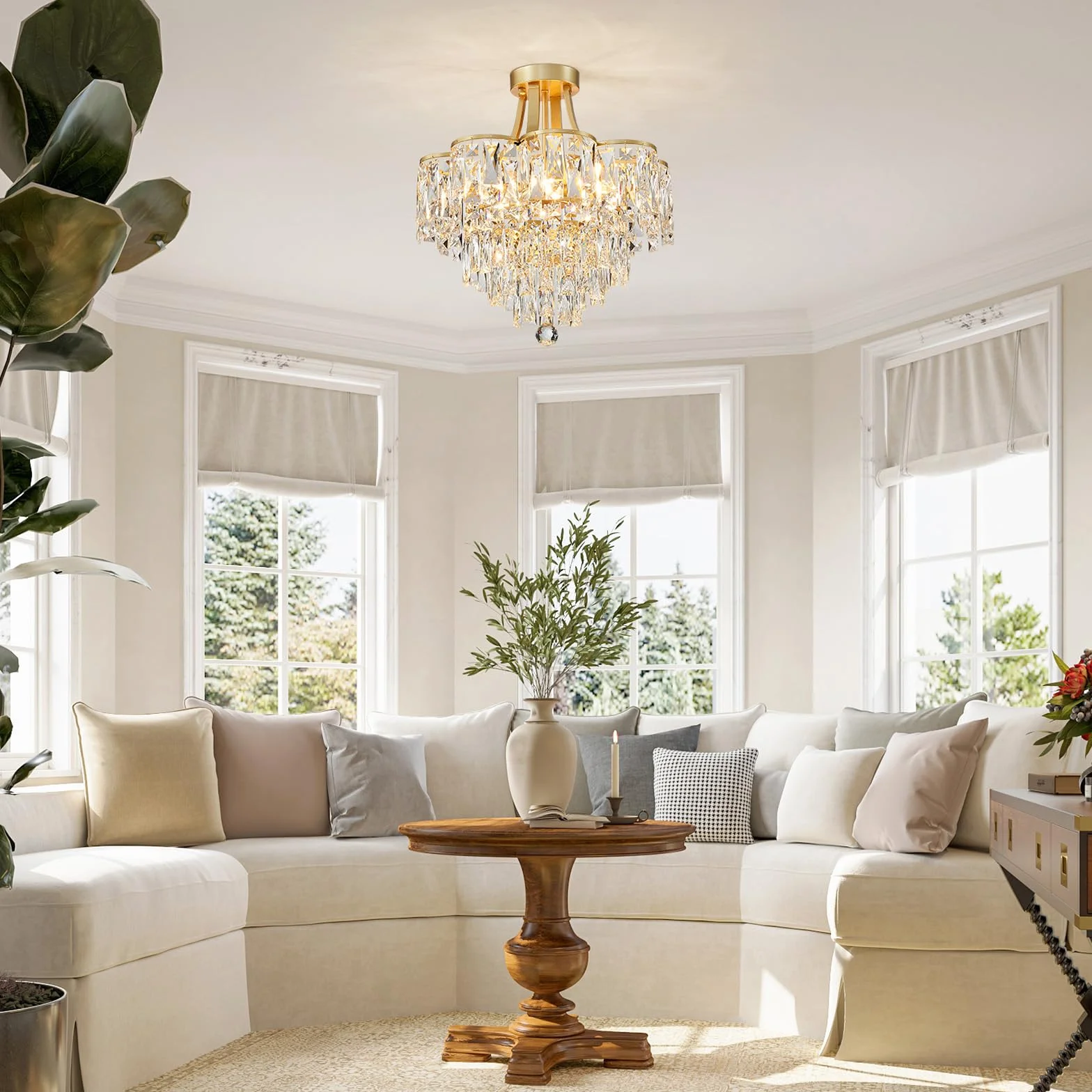 WUZUPS Crystal Chandelier Plafonnier encastré Luminaire moderne pour Chambre à coucher Hallway Bar Cuisine Salle de bain, H 49 x L 46. 5, E14 Base, Gold