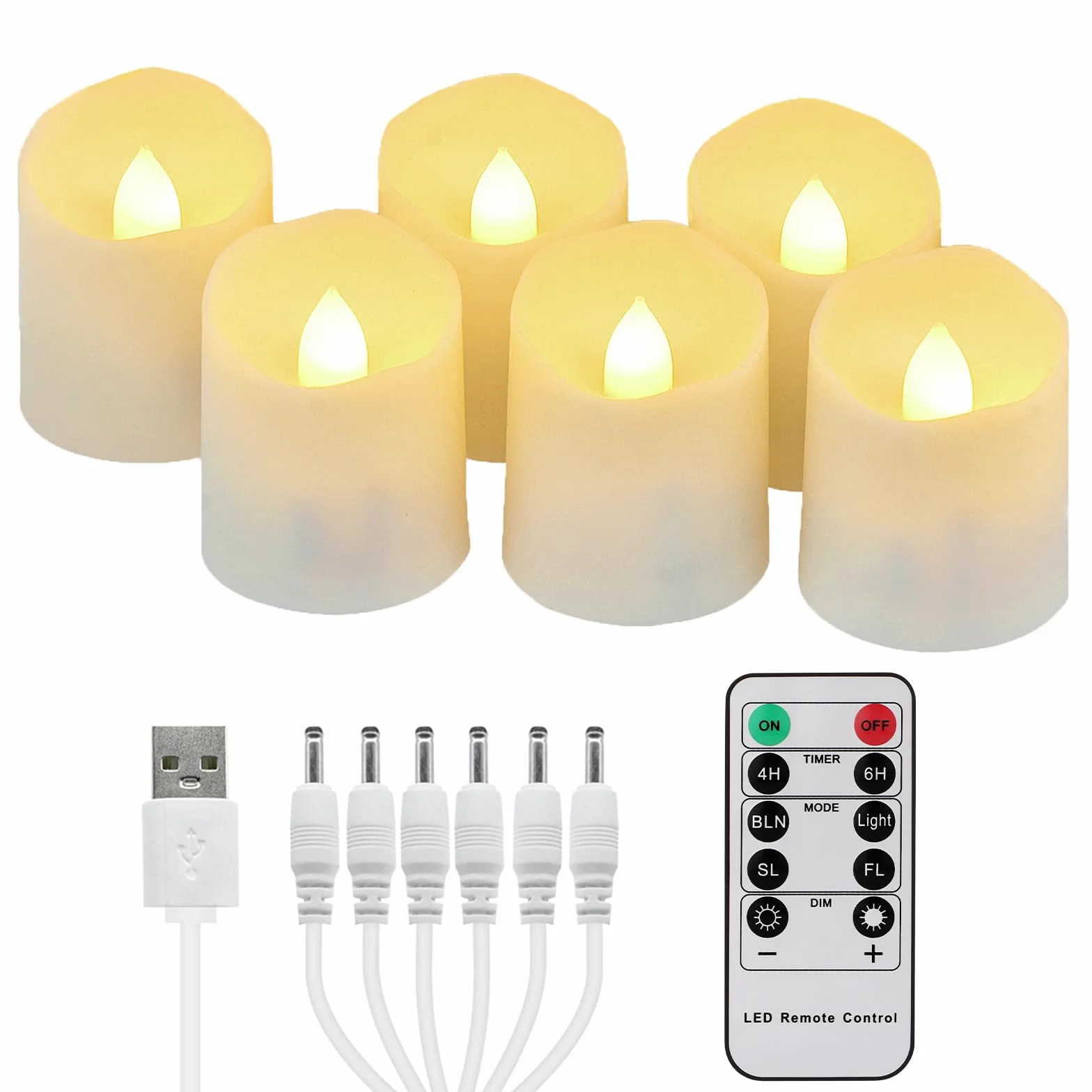 FREEPOWER 6 Bougies LED Rechargeables USB avec Minuterie Télécommande Flamme Vacillante Blanc Chaud 4x4.5cm