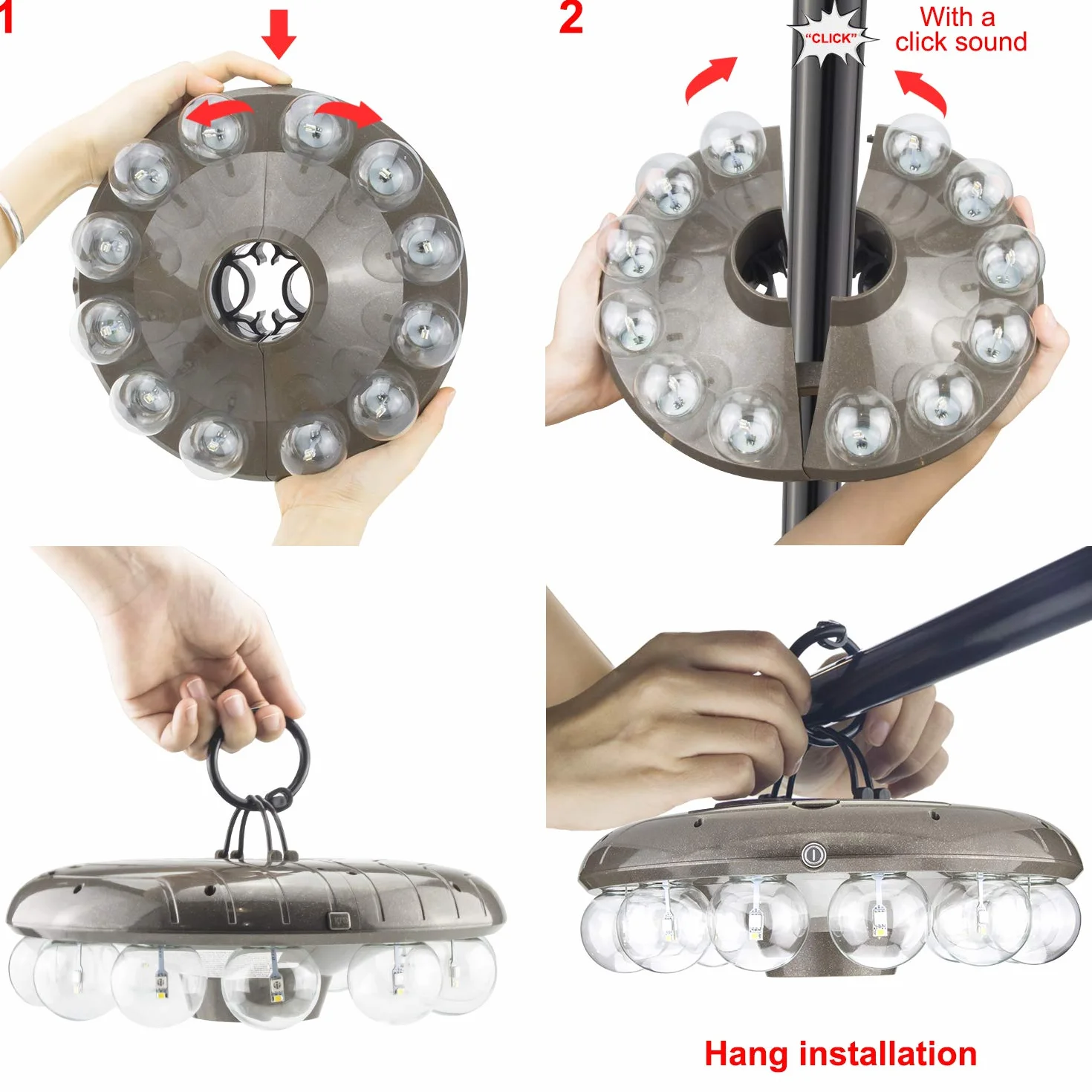 Lampes pour parasol avec ampoule transparente, Lumière de patio à piles avec télécommande RF, 12 couleurs changeantes