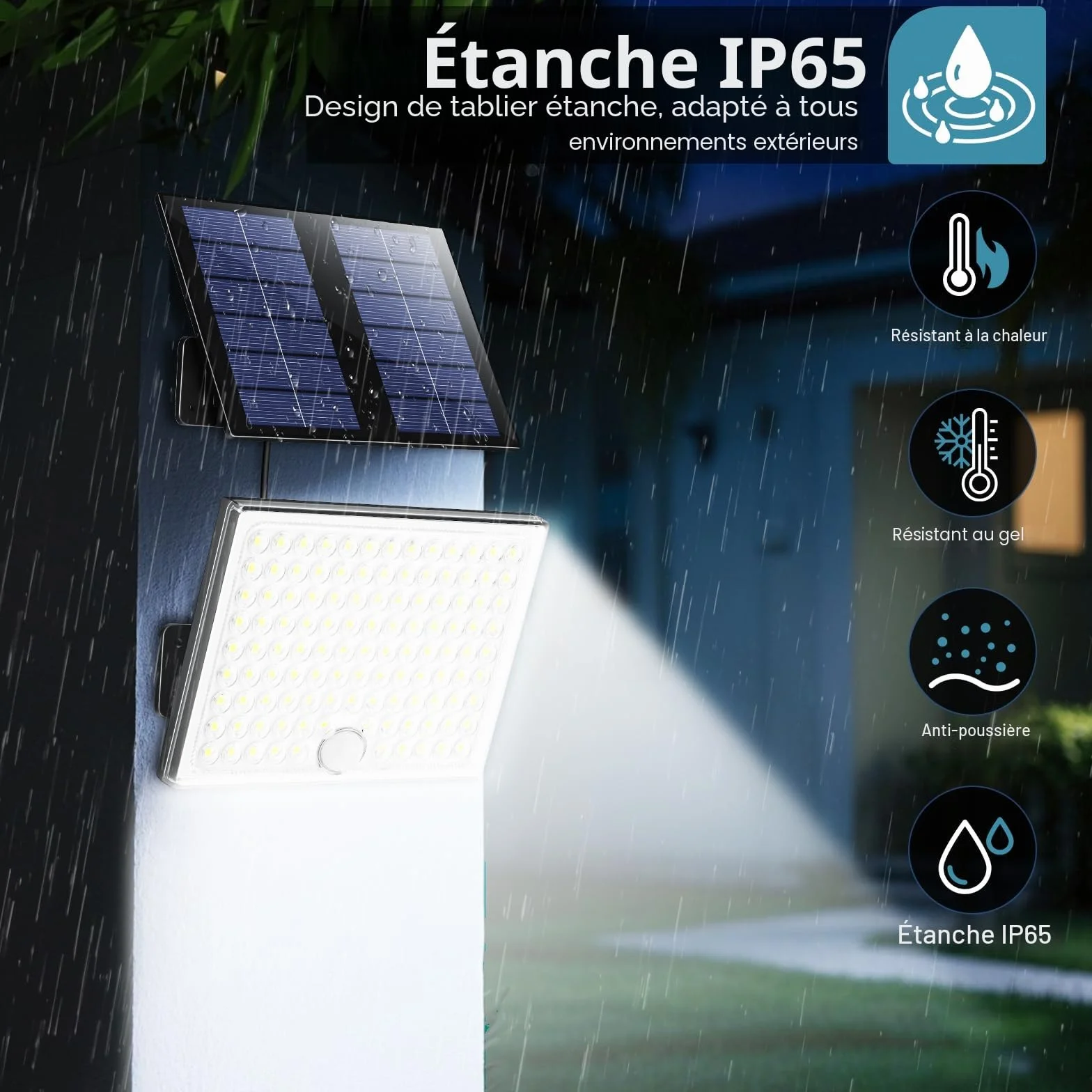 Lampe Solaire Extérieure 113 LED 2000 mAh IP65 Détecteur de Mouvement 4 Modes Étanche Spot LED Jardin Garage 5M Câble