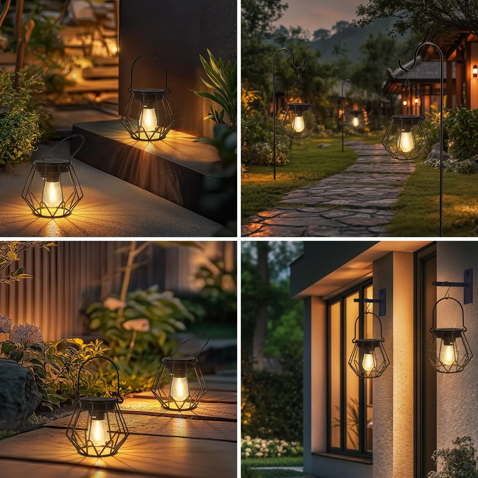 Ketom 2 Pièces Lanterne Solaire Exterieur Jardin IP65 Étanche Métal Suspendre Poser