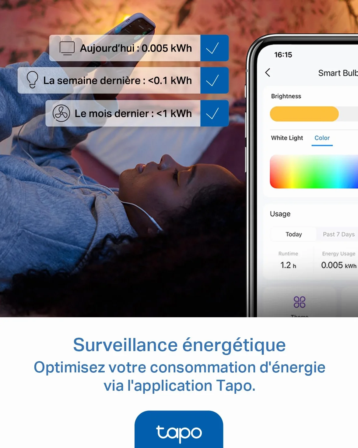 Tapo Ampoule Connectée WiFi LED E14 Multicolore 2500K-6500K Dimmable 4,3W 470Lm Compatible Alexa Google Home L430P