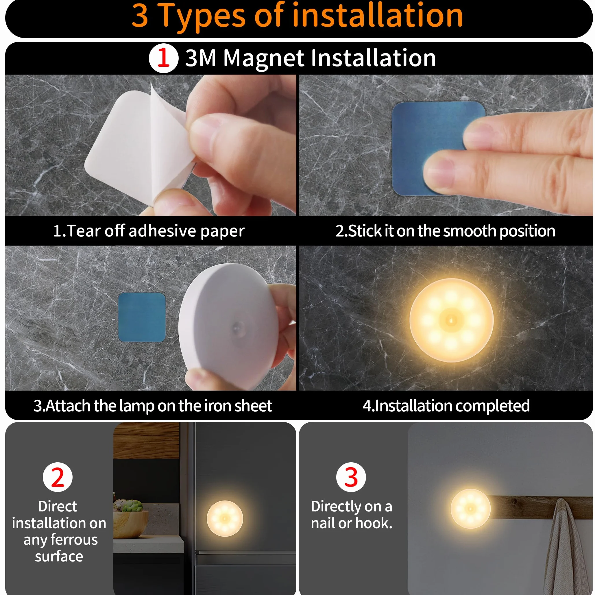 daphomeu 6Pcs Lampe Détecteur de Mouvement Intérieur, Veilleuse pour Couloir Cuisine Escalier Chambre Armoire