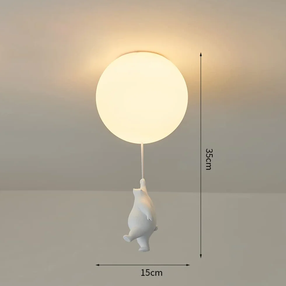 Moderne Lustre Ours Polaire Abat-Jour Givré Sphérique 15cm pour Chambre Enfants Garçon Fille