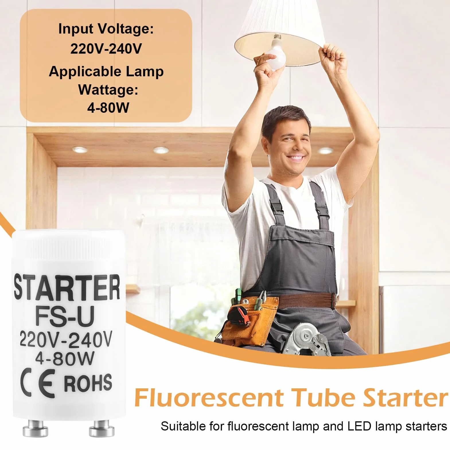 Starter Neon 4-80W 220-240V Tubes Fluorescents Démarreur Universel pour Lampes UVC